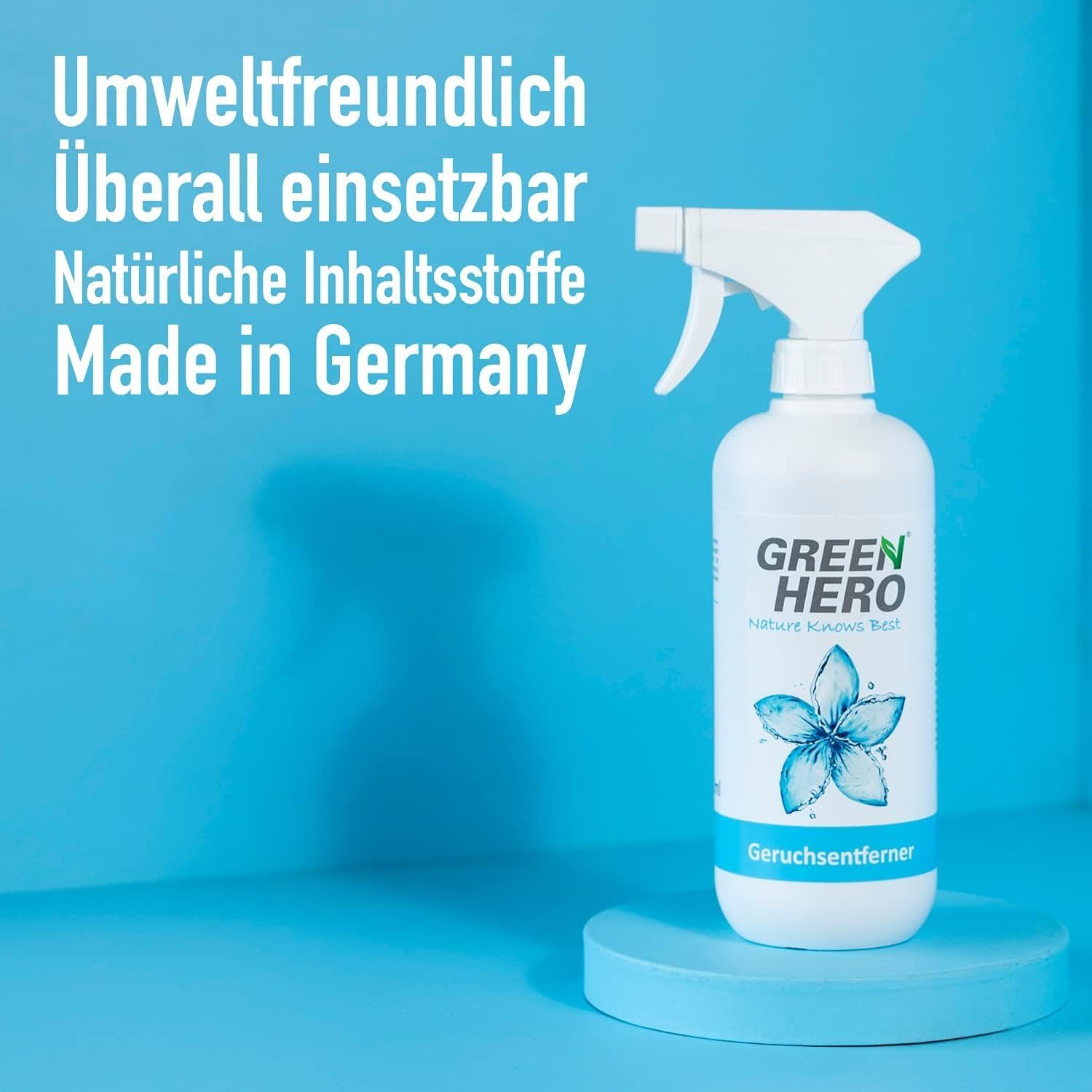GreenHero Geruchsentferner Geruchsneutralisierer Spray für Textilien, Wohnung & Auto
