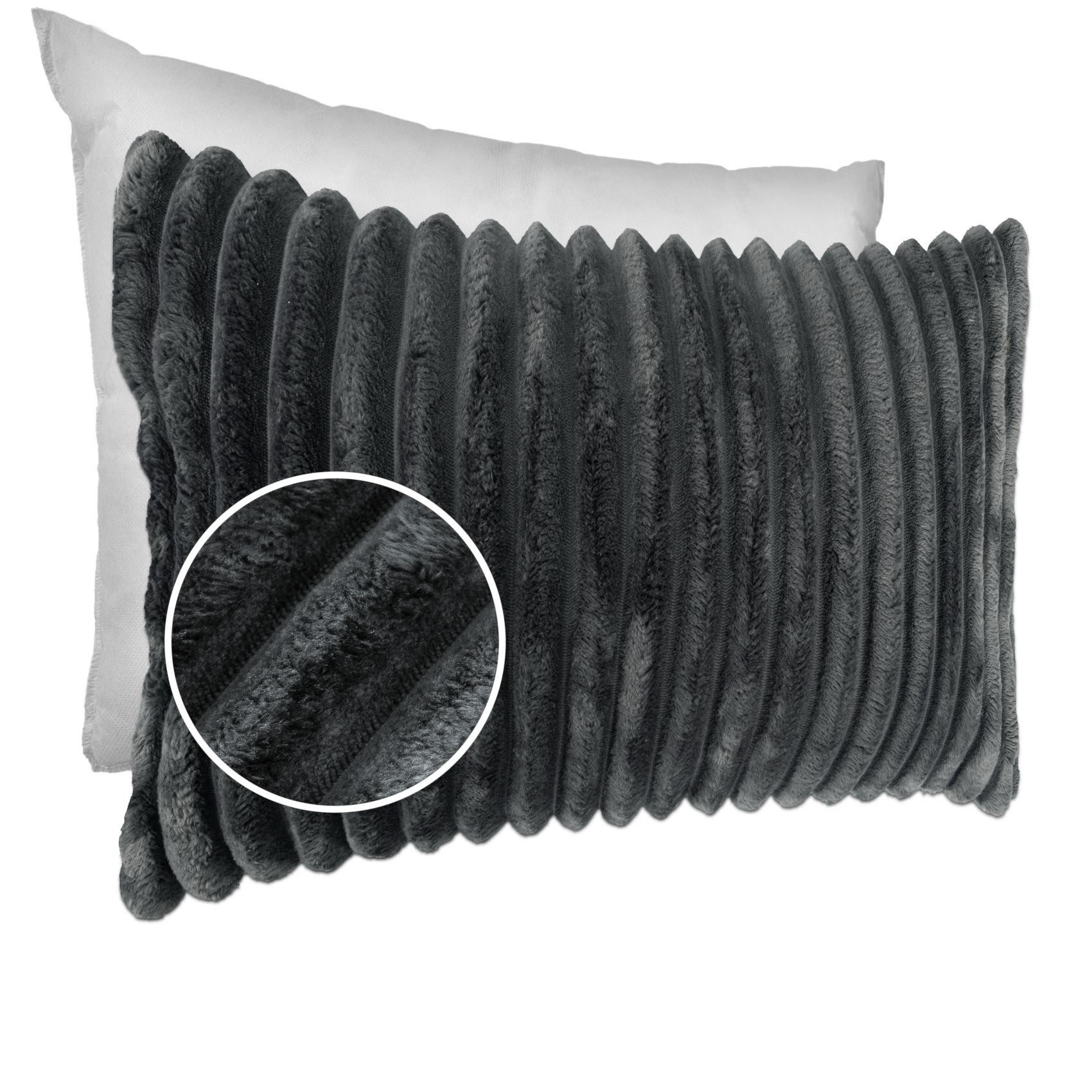 Kisska Dekokissen LILLI BIG CORD Velour Ambiente dekorieren, Kissenüberzug mit Füllung BIG-Cord UNI 50x30cm Einfarbig Grau