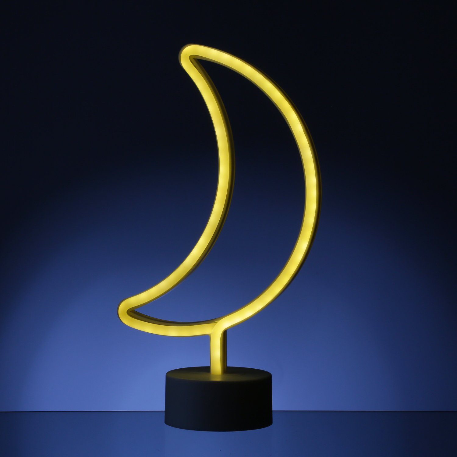 SATISFIRE LED Dekolicht LED Neonlicht Mond warmweiß Neonschild Leuchtfigur Batterie USB 30cm, warmweiß (2100K bis 3000K)