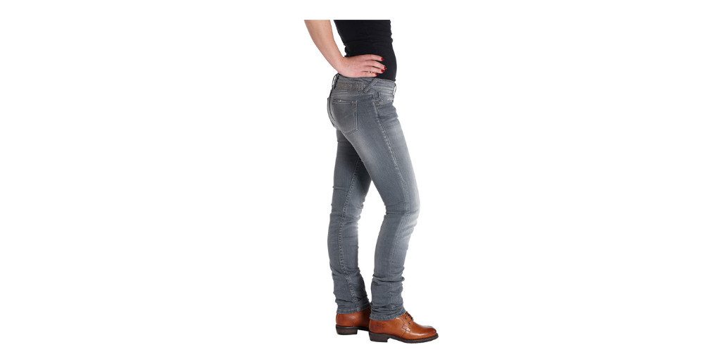 Rokker Motorradhose The Donna Grey Damen Motorrad Jeans Atmungsaktiv wasserabweisend protektoren abriebfest reißverschluss