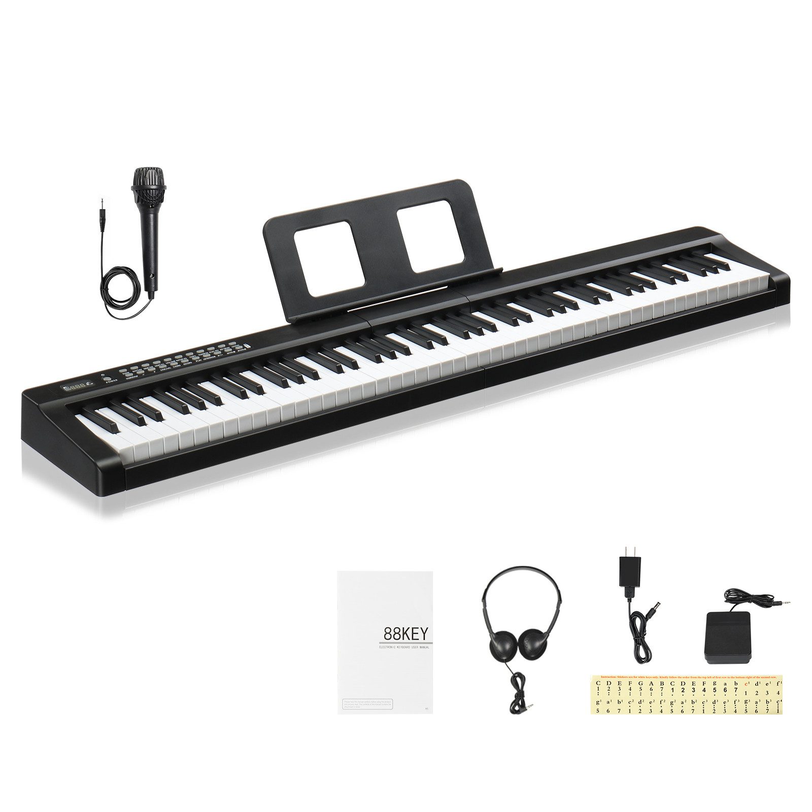 VINGLI Digitalpiano E Piano 88 Tasten, Digitalpiano Semi-Gewichtete Tastatur, Dual-Bluetooth, Sustain-Pedal-System, mit/ohne Ständer, Schwarz/Weiß