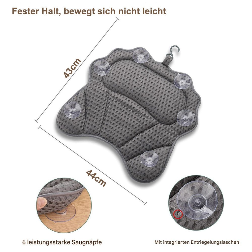 SURFOU Badewannenkissen Luxuriöses Badekissen 4D Badekissen mit ergonomischer mit 6 Saugkappen, Unterstützung für Kopf, Nacken, Schultern und Rücken – 4D Badekissen mit 6 starken Saugkappen, passend für alle Badewannen, 1-tlg., mit Haken, außergewöhnliche Atmungsaktivität und Komfort, Entspannen Sie Ihre Schultern und Ihren Nacken