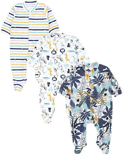 TupTam Schlafoverall Baby Jungen Schlafstrampler Langarm Schlafanzug mit Fuß 3er Pack