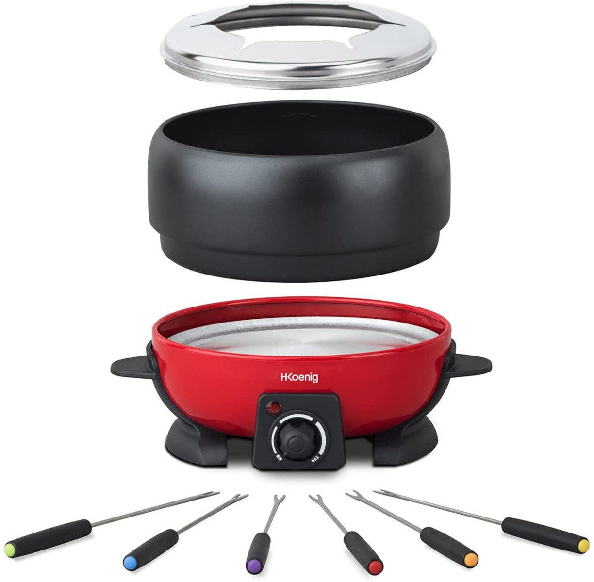 H.Koenig Raclette und Fondue-Set ALP1800 elektrisches Fondue-Set, schwarz-rot für 6 Personen, 800 W