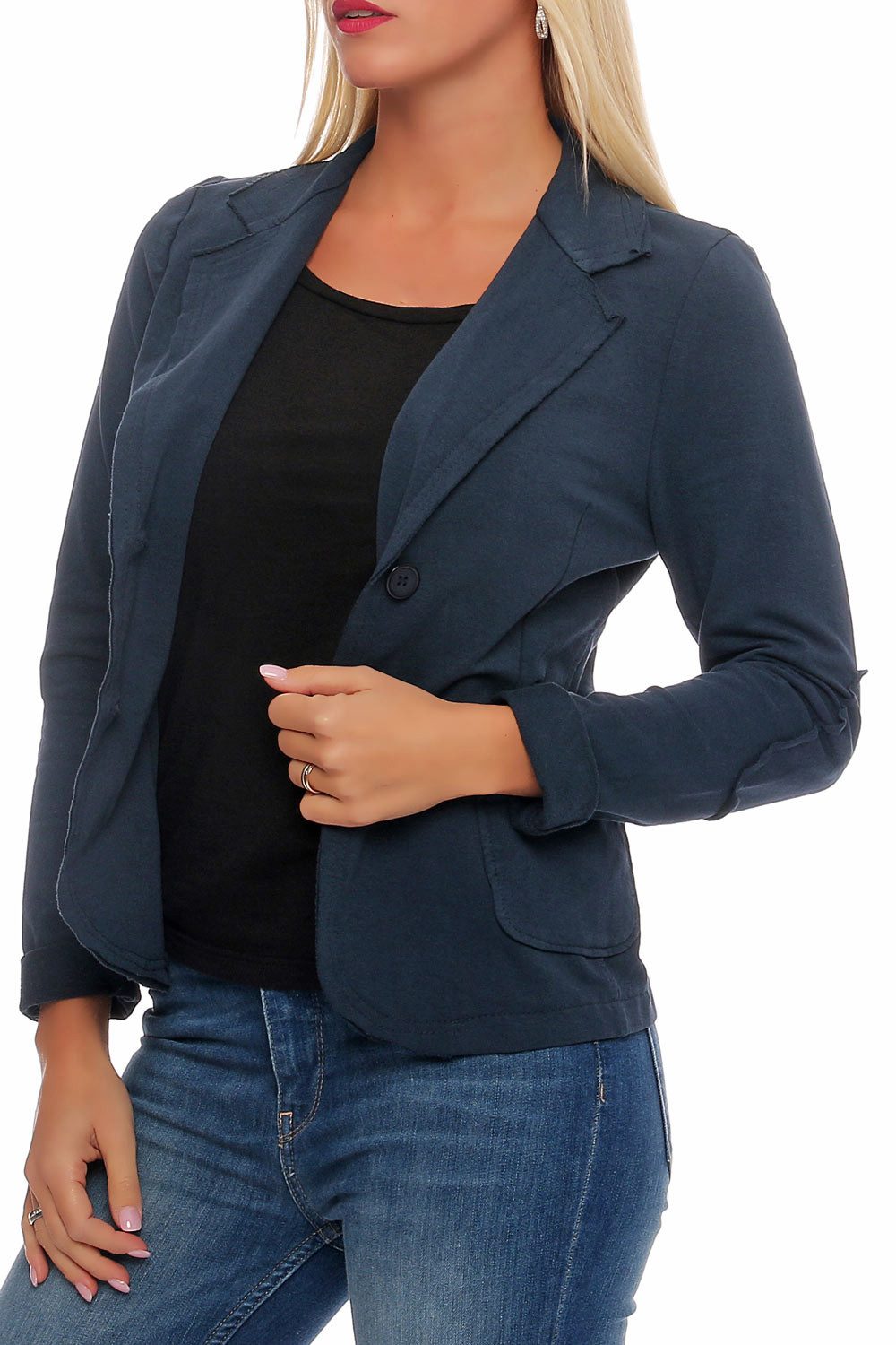 malito more than fashion Jackenblazer malito Damen Blazer klassisch, Sakko im Basic Look, Kurzjacke mit Sweat Blazer Jacke in Used Look Optik – Bild 2 von 5