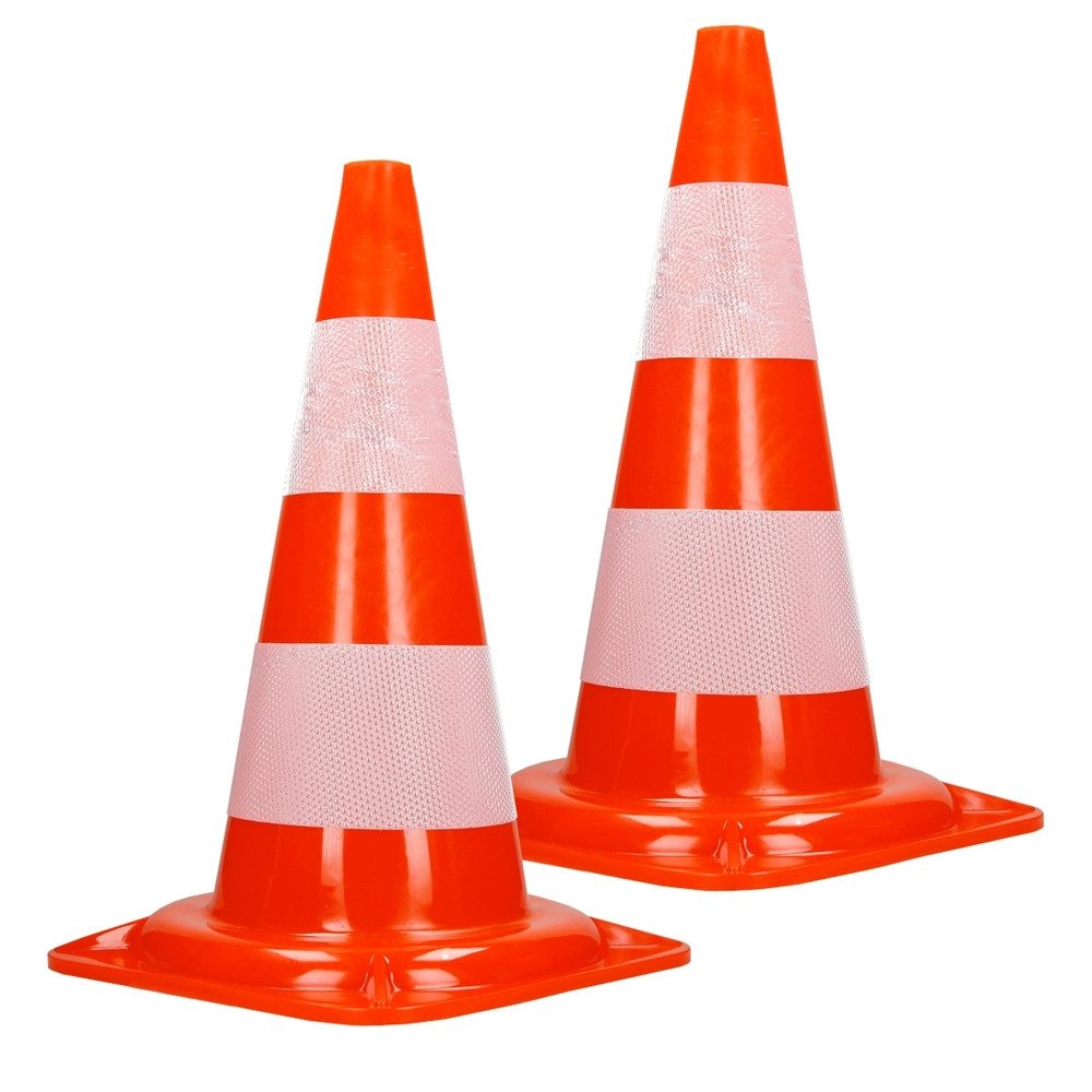 ECD Germany Warndreieck Verkehrsleitkegel aus PVC mit 2 reflektierenden Streifen, 2-tlg., Verkehrskegel Pylone 47cm Warnleitkegel Warnkegel Leitkegel