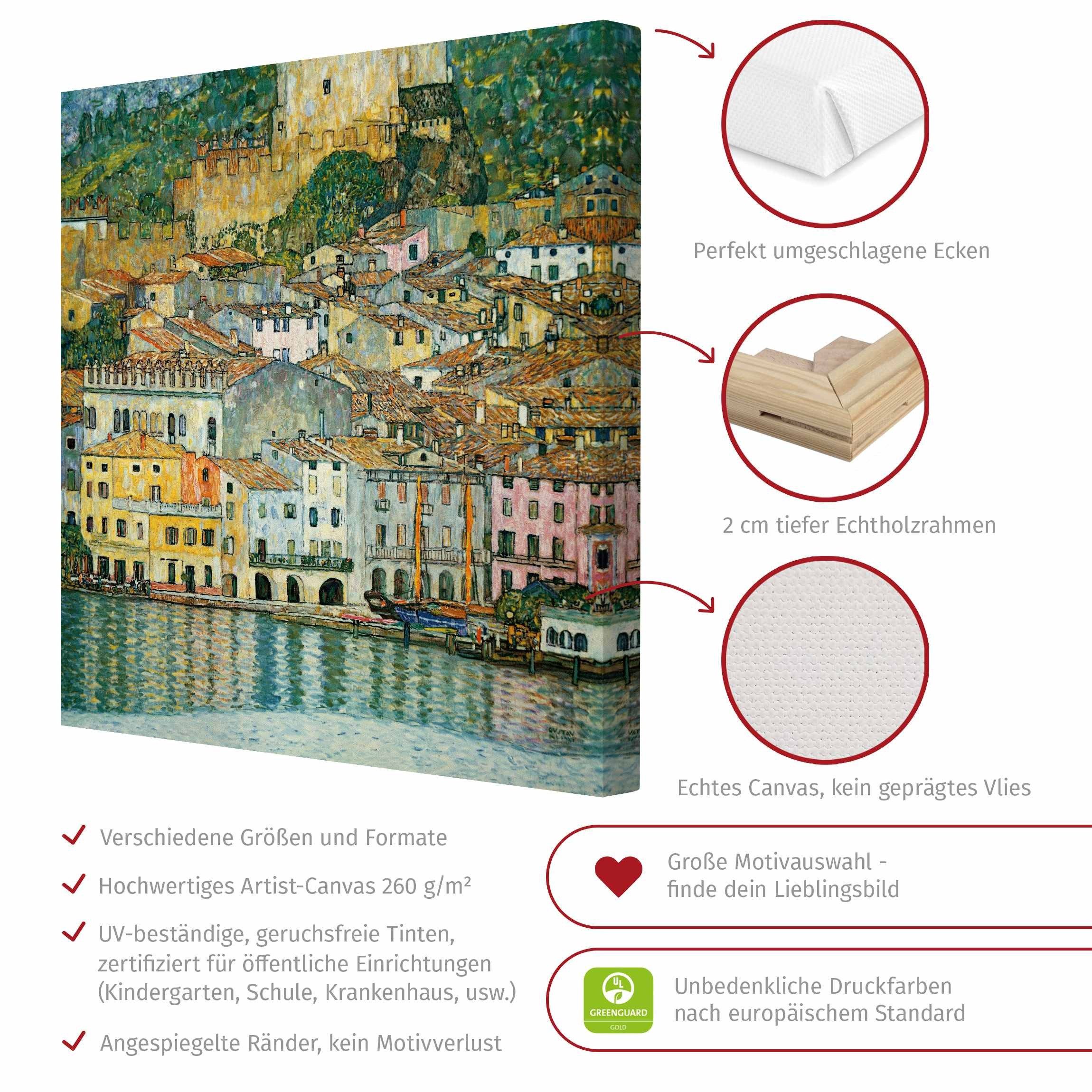 Bilderdepot24 Leinwandbild Kunstdruck Gustav Klimt Malcesine Gardasee grün Bild auf Leinwand XXL, Wohnzimmer Schlafzimmer Küche Flur Wandbild Kunstkopie Wanddeko Druck