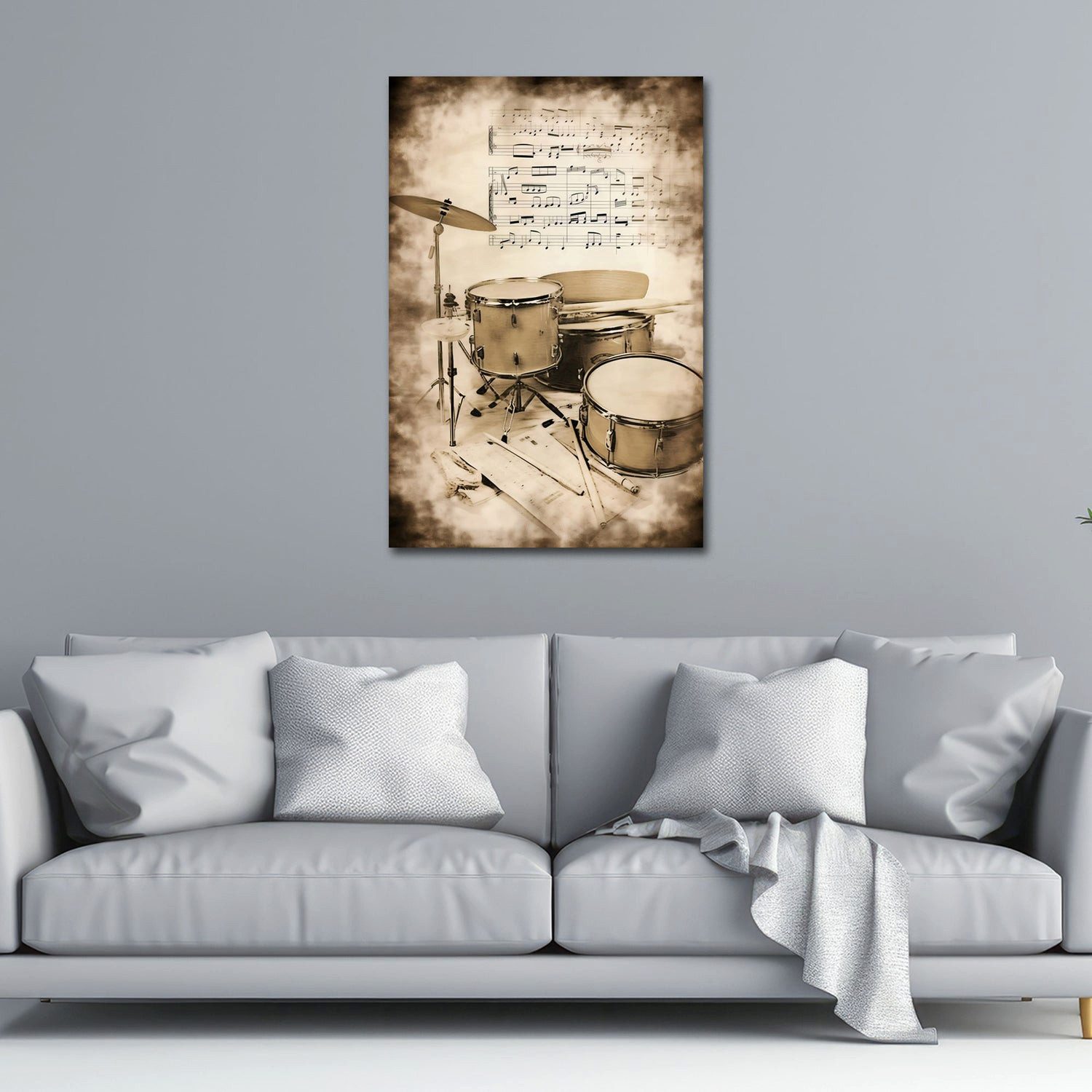 Artedinoi Leinwandbild Schlagzeug Instrument Notenblätter Wandbild Leinwandbild Kunstdruck XL, Schlagzeug mit Notenblättern