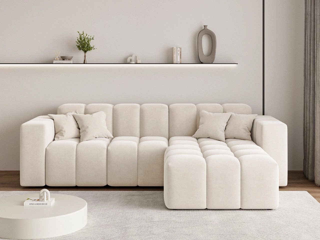 GrainGold Ecksofa L-Form LOOPO - 265x180 cm, Creme, Rechts, Wellenfedern, H günstig online kaufen
