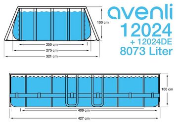 Avenli Framepool Frame Oval Pool Set 427 x 275 x 100 cm Rattan Optik (Stahlrahmenpool Komplettset)