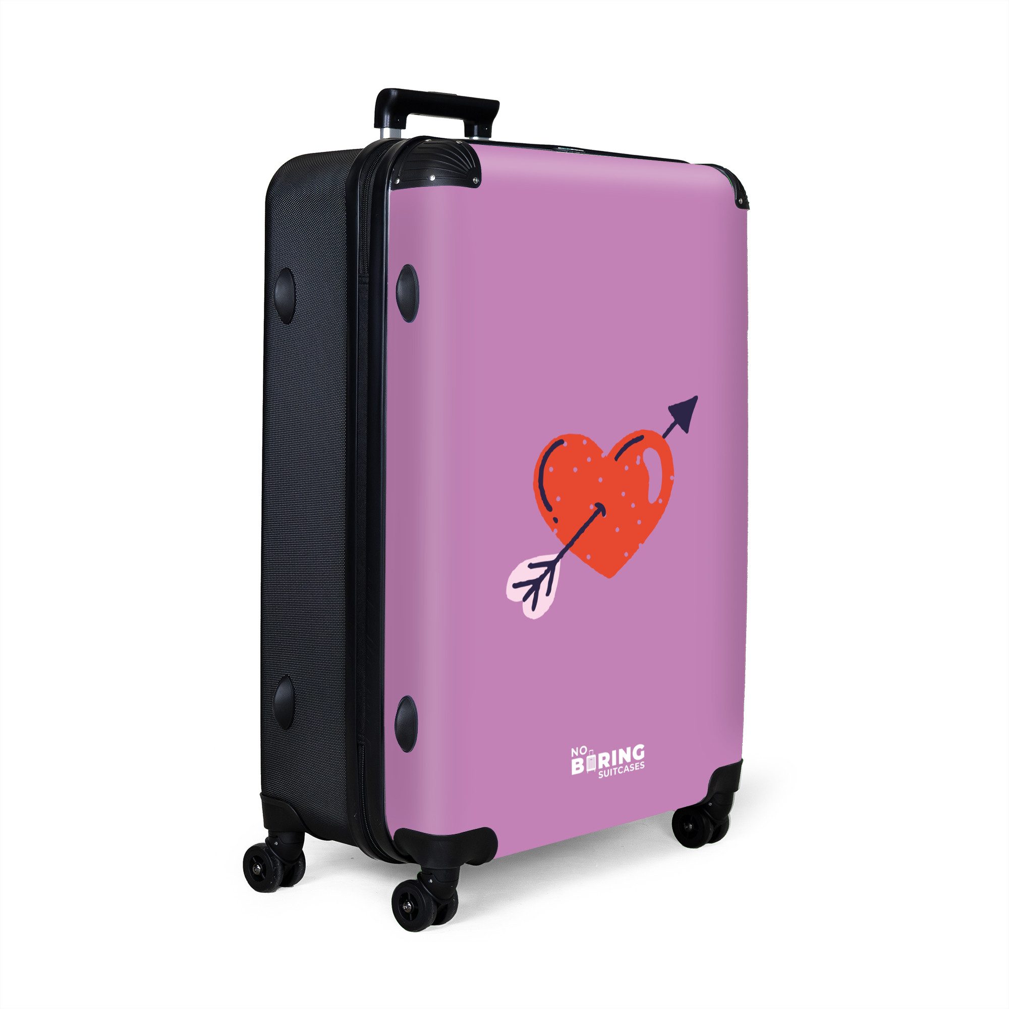 NoBoringSuitcases.com© Hartschalen-Trolley Lila mit rotem Herz günstig online kaufen