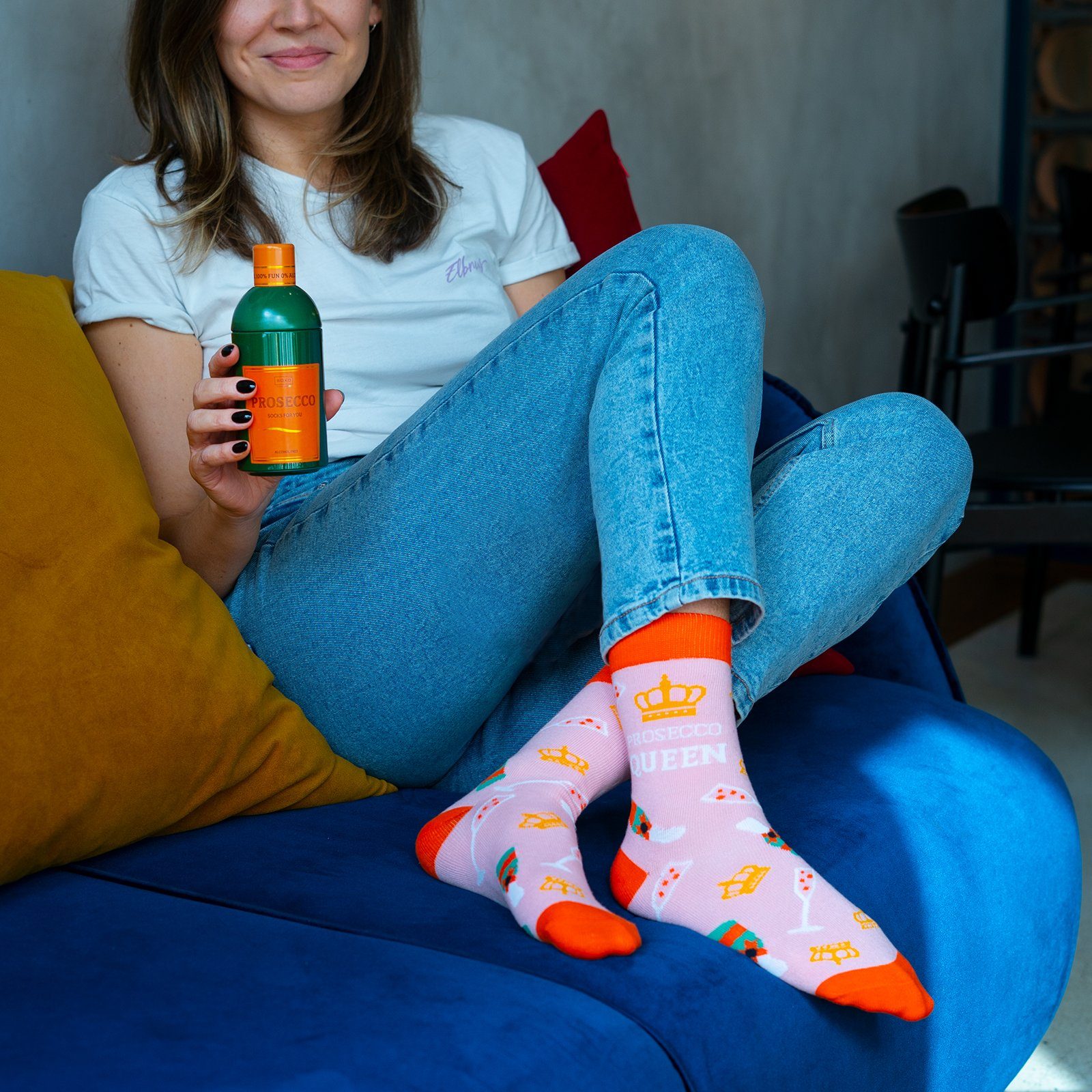 Soxo Socken Lustige (Flasche, Damen Socken Bunte 35-40EU Prosecco Set) Geschenke Für Getränke 1-Paar, Frauen