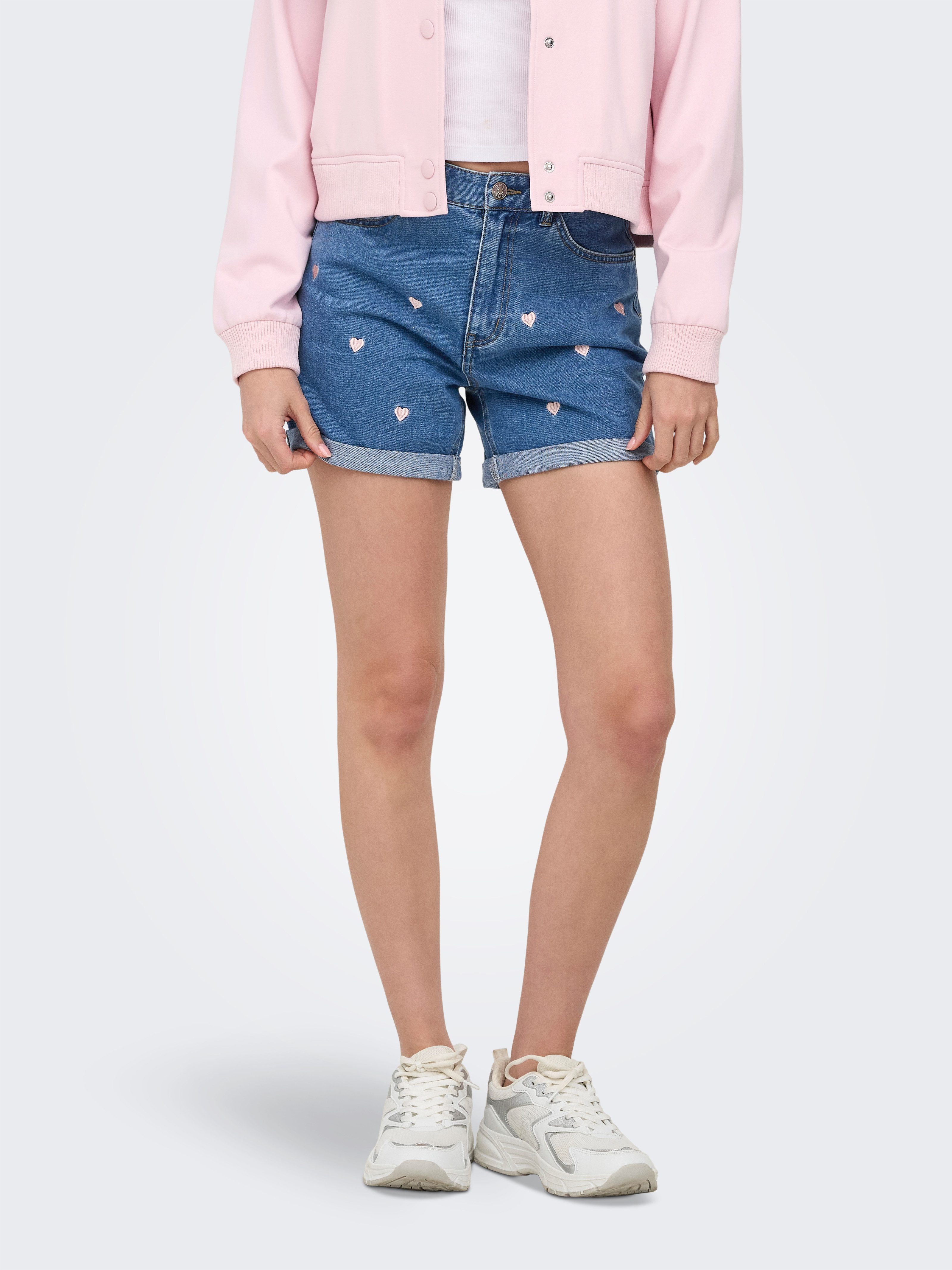 ONLY Jeansshorts ONLVEGA HW EMBROIDERY DNM SHORTS GUANOOS Baumwolle, High Waist