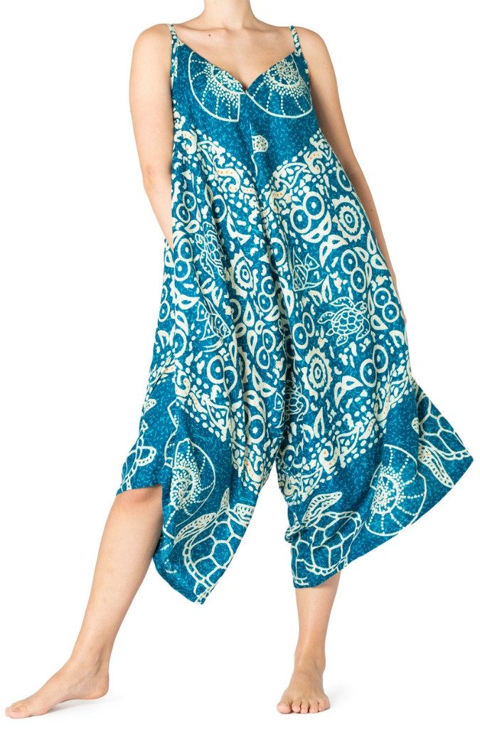 Tunikakleid lässiger Boho Jumpsuit aus 100% Viskose Schlupfhose mit weitem Bein