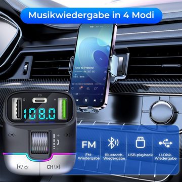 VSIUO FM Transmitter, Auto Adapter KFZ-Transmitter zu Bluetooth 5.3 QC3.0, 3-in-1 MP3 Player mit 3 USB Anschlüsse, Freisprechfunktion