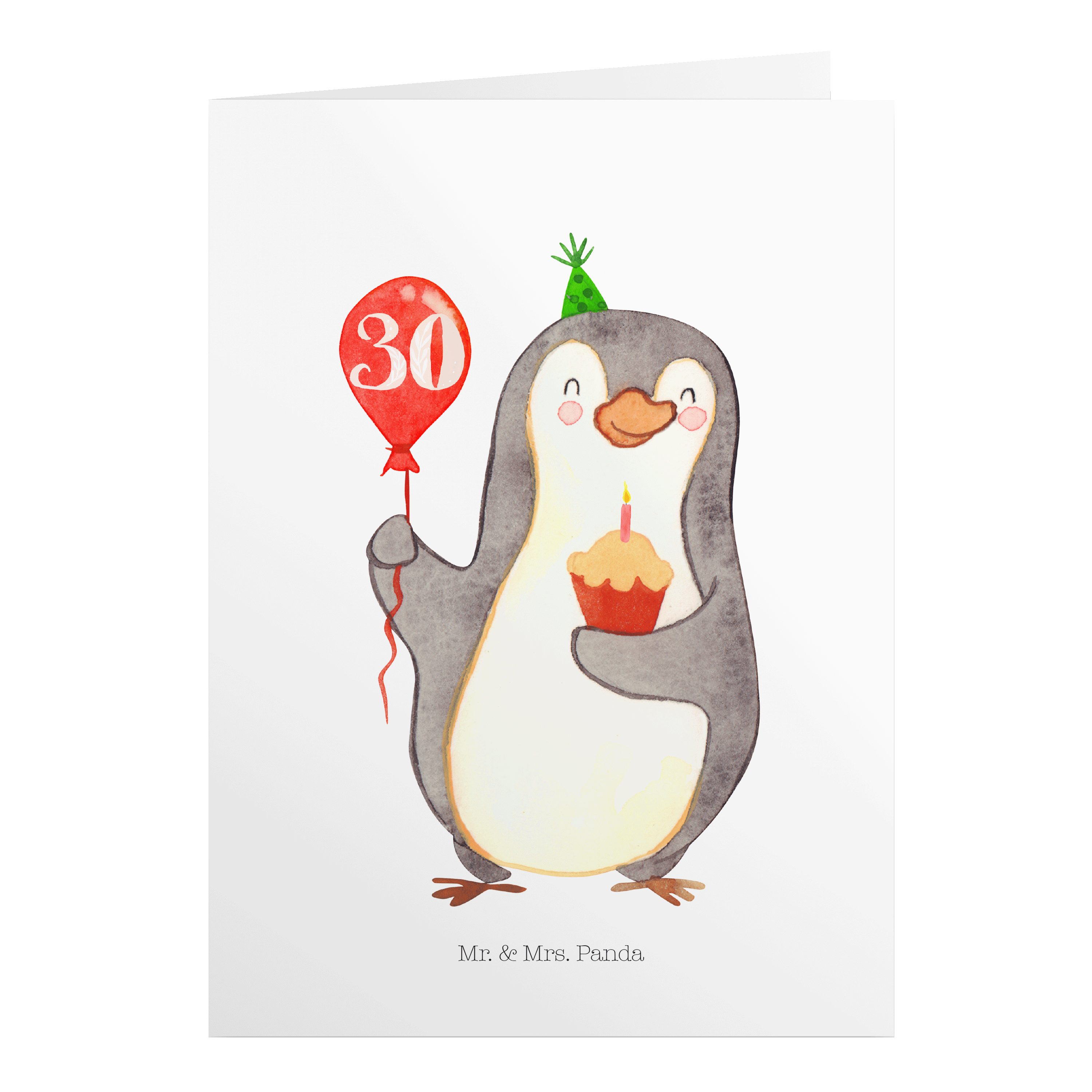Mr. & Mrs. Panda Geburtstagskarten 30. Geburtstag Pinguin Luftballon - Weiß - Geschenk, Einladungskarte