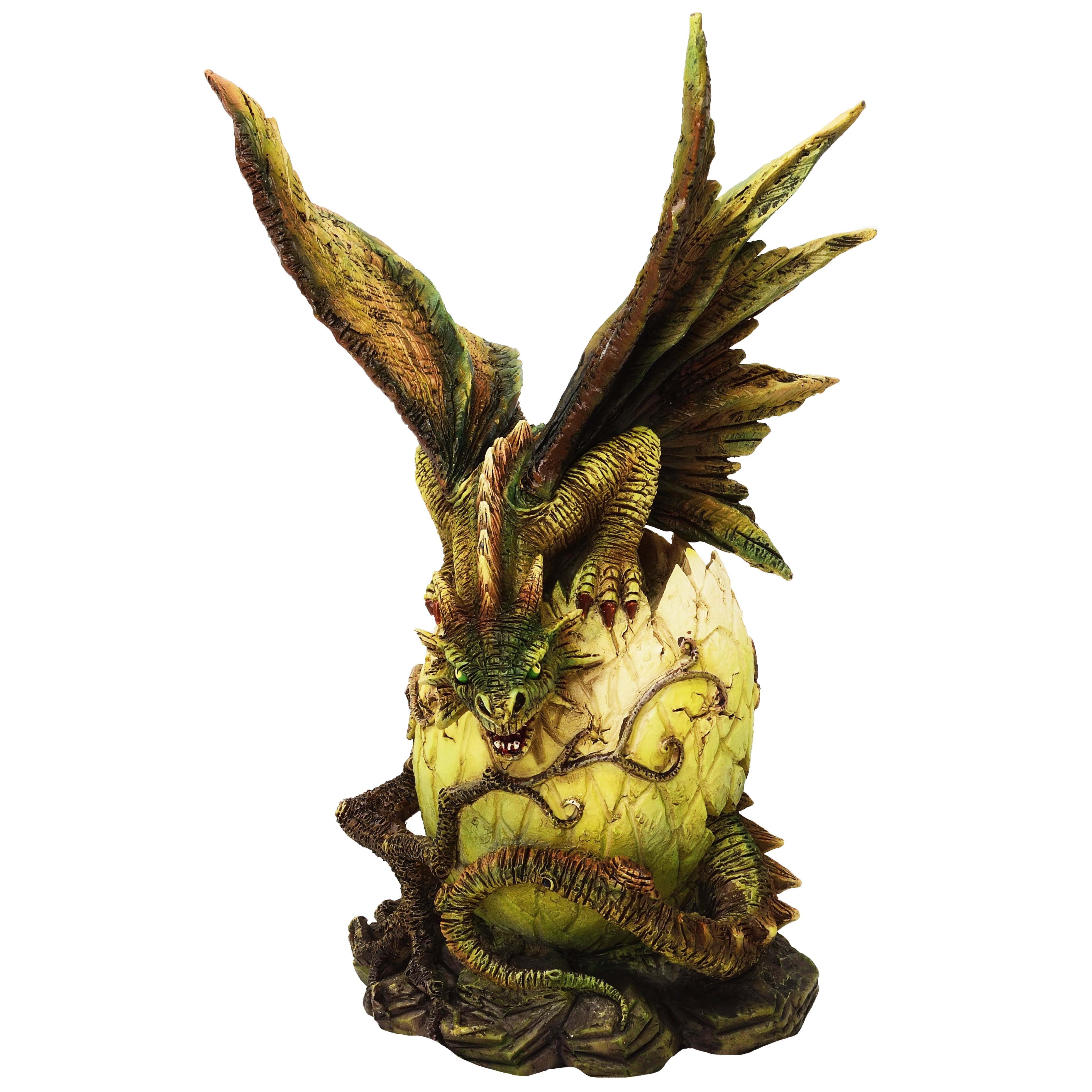 MystiCalls Dekofigur Babydrache auf Drachenei im Ast - Drache Fantasy Figur Walddrache (1 St), Sammelfigur Drachenfigur Sammlerfigur Dekofigur Dekorationsobjekt
