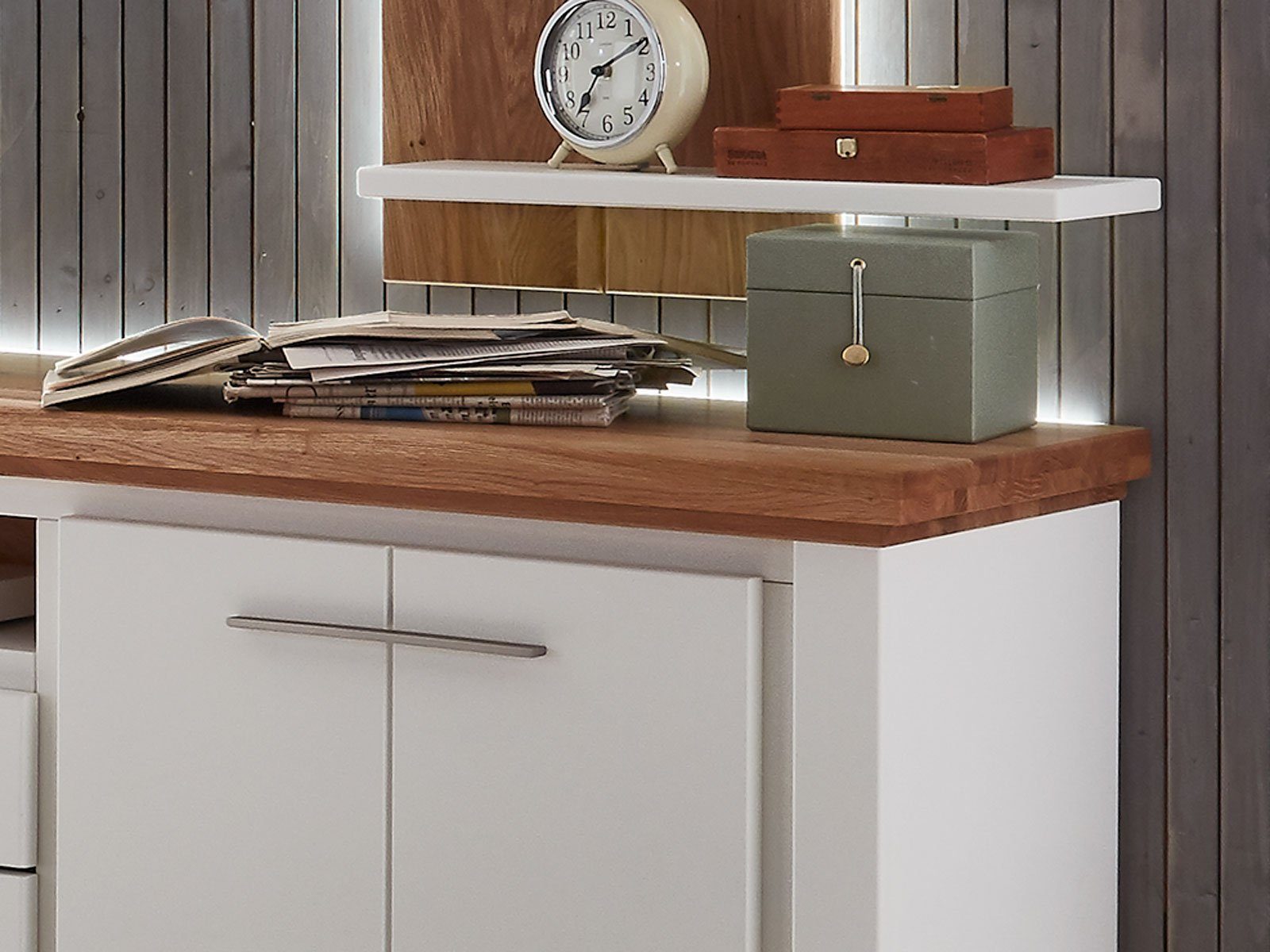 Casamia Schranksystem Wohnwand Olbia Highboard Nordica Wildei. Lowboard weiß Pinie Wandregal