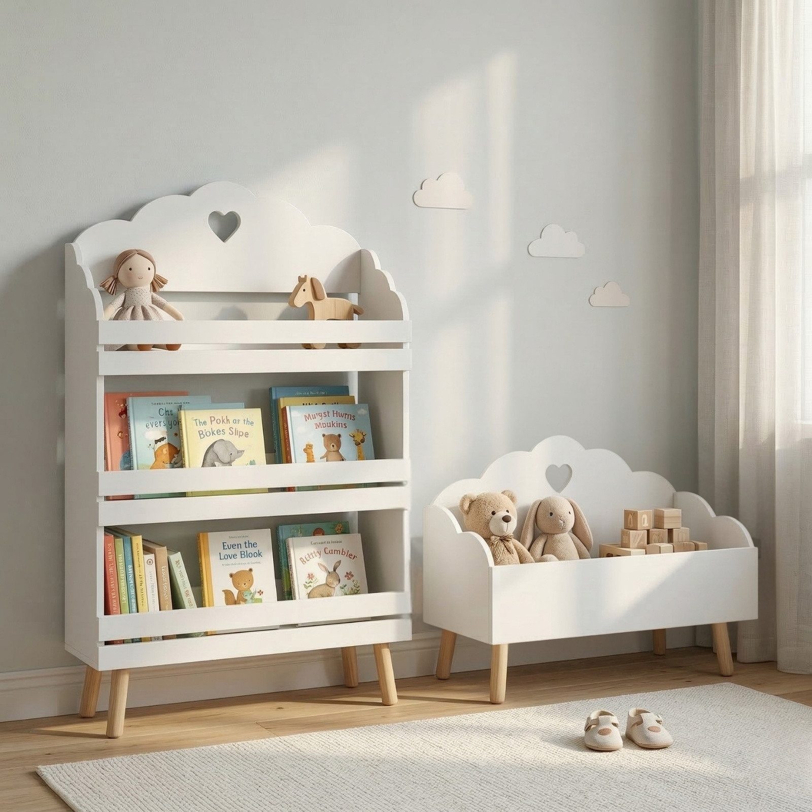 BOXIMO Regal Kinderregal mit Wolkenmotiv NUVU, 60 x 100 x 18 cm – Bild 2 von 5