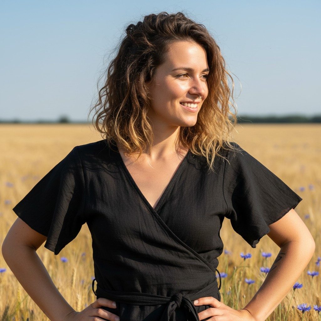 Guru-Shop Longbluse Boho Wickelbluse, Wickeltop aus Baumwolle -.. alternative Bekleidung