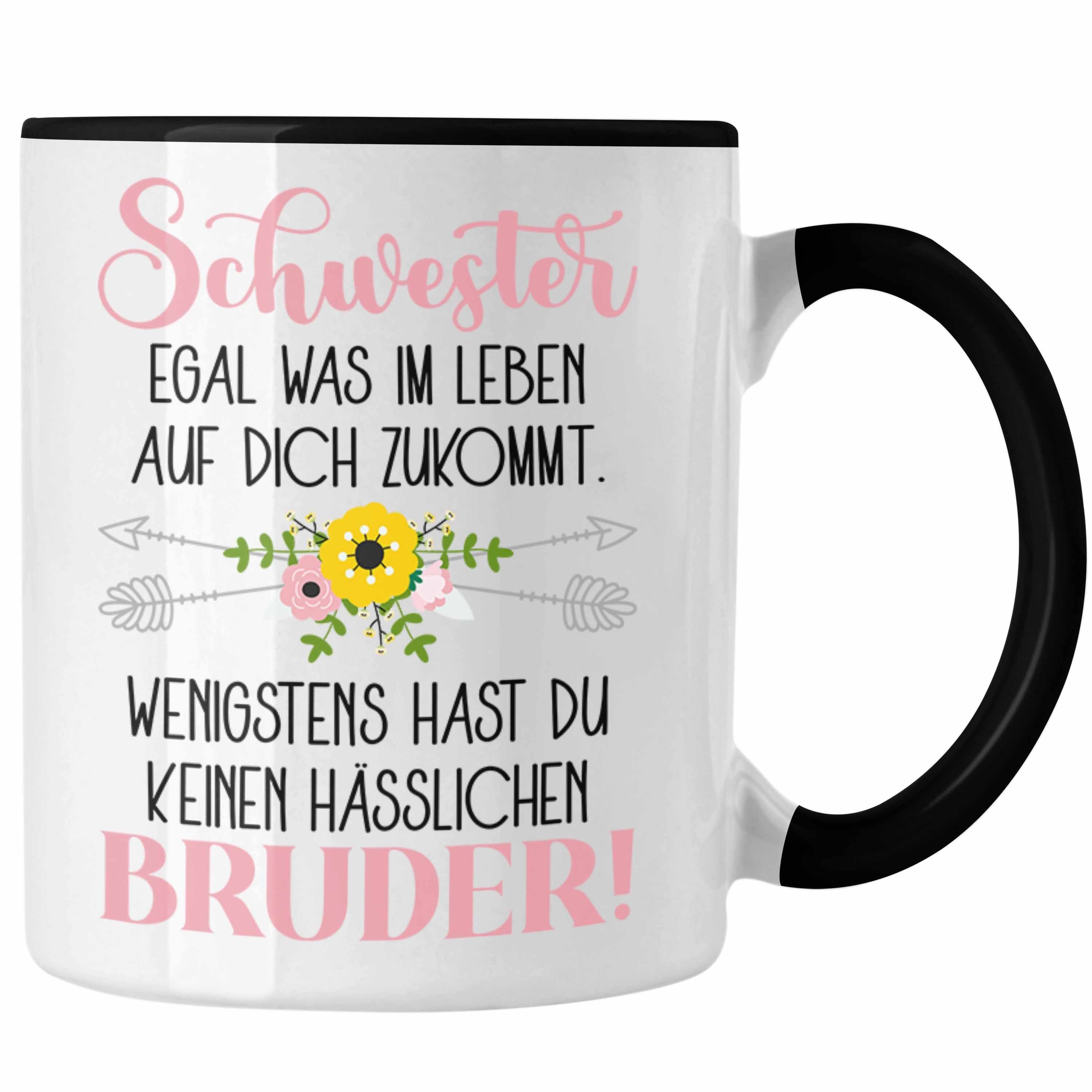 Trendation Tasse Trendation - Geschenk von Bruder für Schwester Tasse Geschenk Beste Schwester Bruder Geburtstag Lustiger Spruch Schwarz