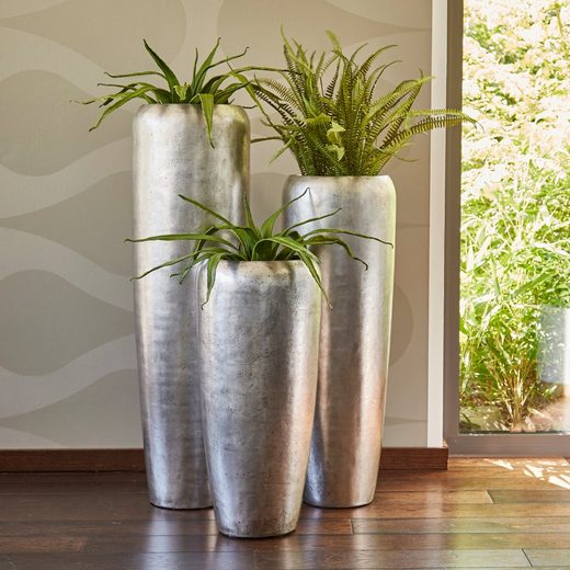 Flingora Bodenvase »Cleo«, mit Einsatz - Fiberglas - Indoor - Silber - Höhe 75 cm