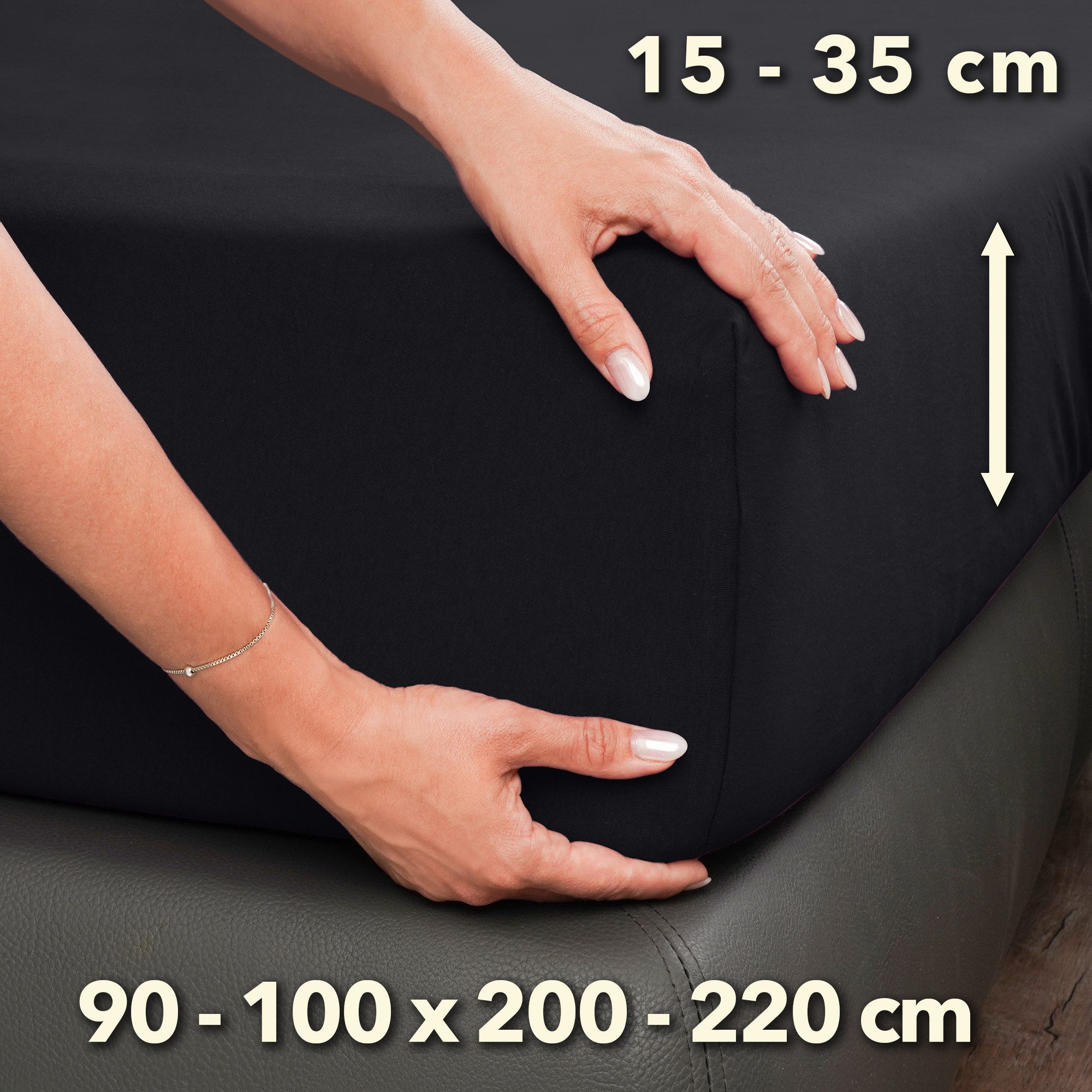 STUDIO Spannbettlaken STUDIO Premium Spannbettlaken 90x200 – 100x220 cm, Jersey, Gummizug: rundum, (1 Stück), 90x200 - 100x220cm Bettlaken Spannbetttuch bis 35c – Bild 4 von 5