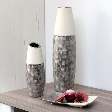 Dekohelden24 Dekovase Edle Designer Keramik Vase lang mit schräger Öffnung in silber-grau (Kein, 1 St)