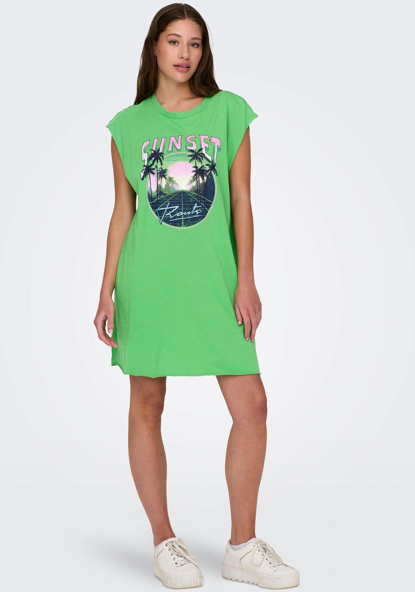 ONLY Shirtkleid ONLLUCY S/L PALMS JRS Green Vibrant BOX Print:Sunset DRESS