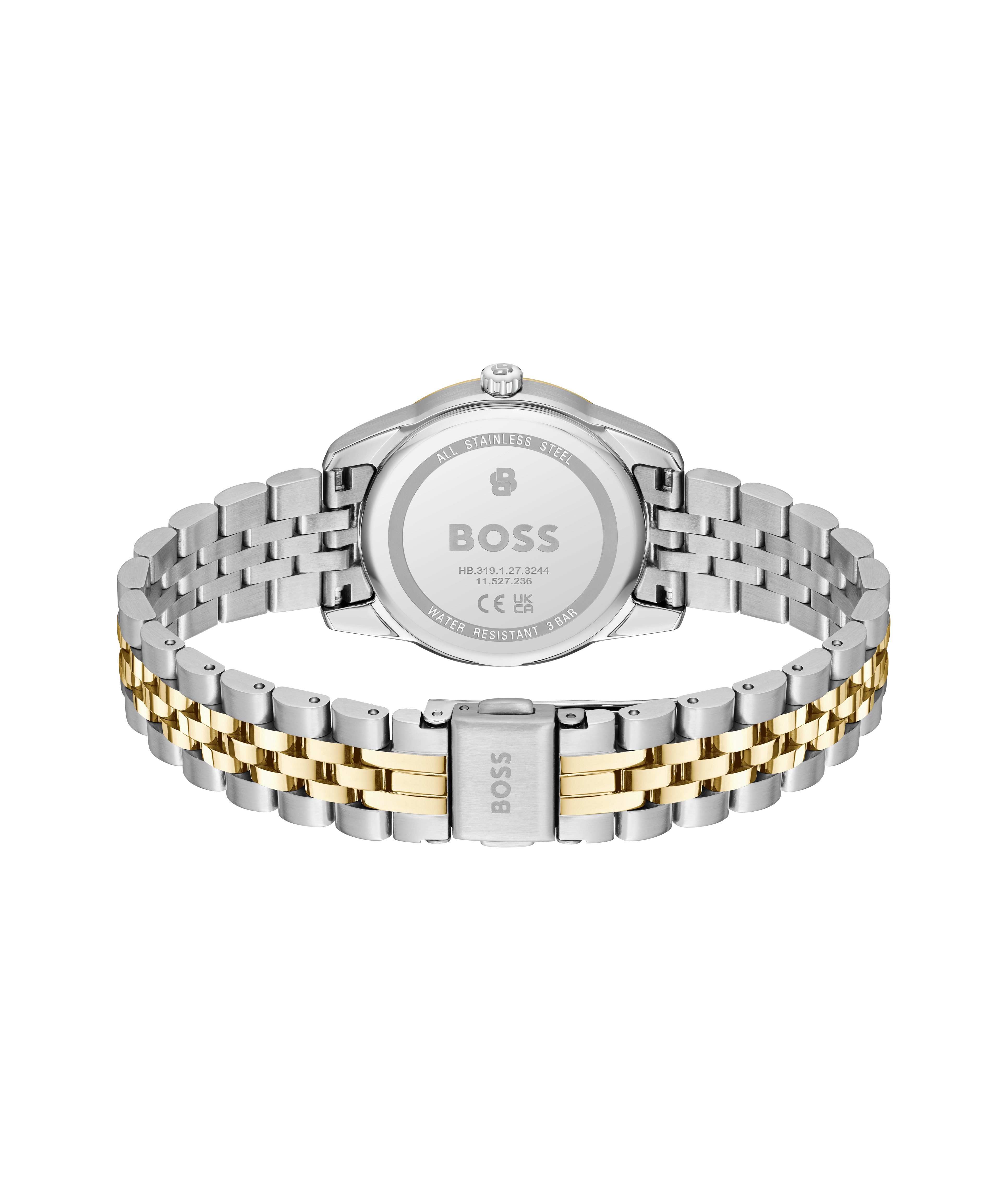 BOSS Quarzuhr GRACEFUL 1502867, Armbanduhr, Damenuhr, Edelstahlarmband, analog, Glaskristalle
