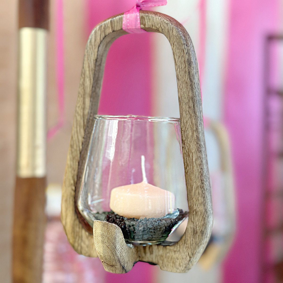 Florists Products Tischvase Windlicht Laterne aus Holz und Glas Vintage-Design