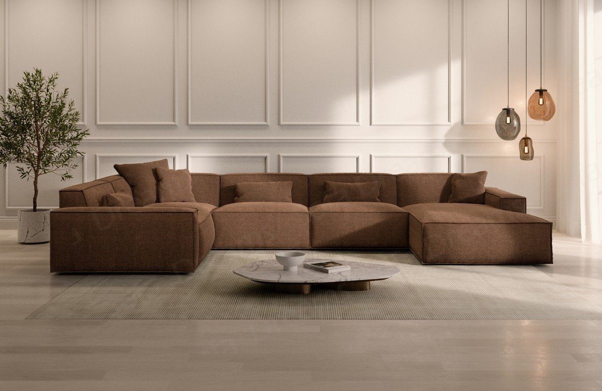 Sofa Dreams Wohnlandschaft Sofa Strukturstoff Polstersofa Formenta U Form Stoffsofa Luxus, Designer Polstercouch mit mane, Loungesofa dunkelbraun18