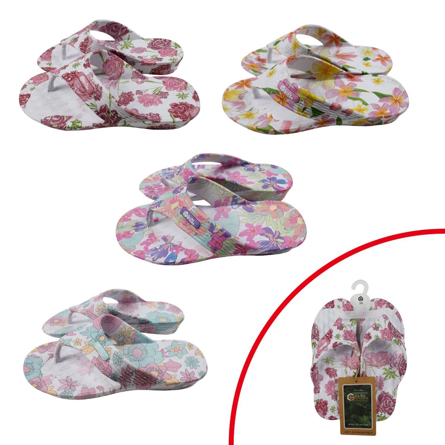 VewoTex Damen Zehentrenner Blumen » günstige Damenschuhe Badezehentrenner (1 Paar, 2-tlg., 1 Paar) Badesandalen mit Blumenmuster » Sommer Gartenschuhe » Badelatschen