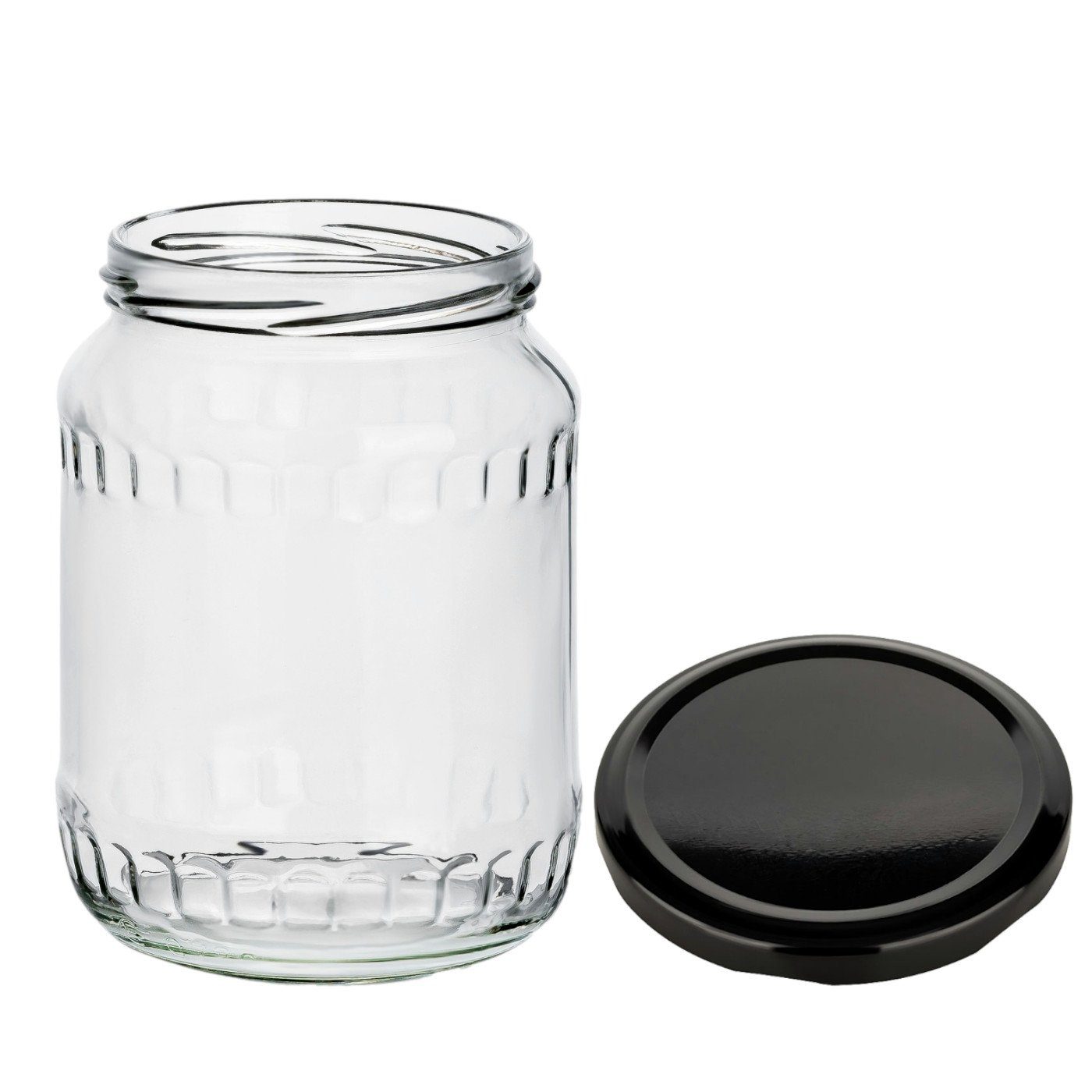 gouveo Einmachglas Vorratsgläser 720 ml mit Klassik Einmachgläser, - (12-tlg., Große Schwarz) Schraub-Deckel