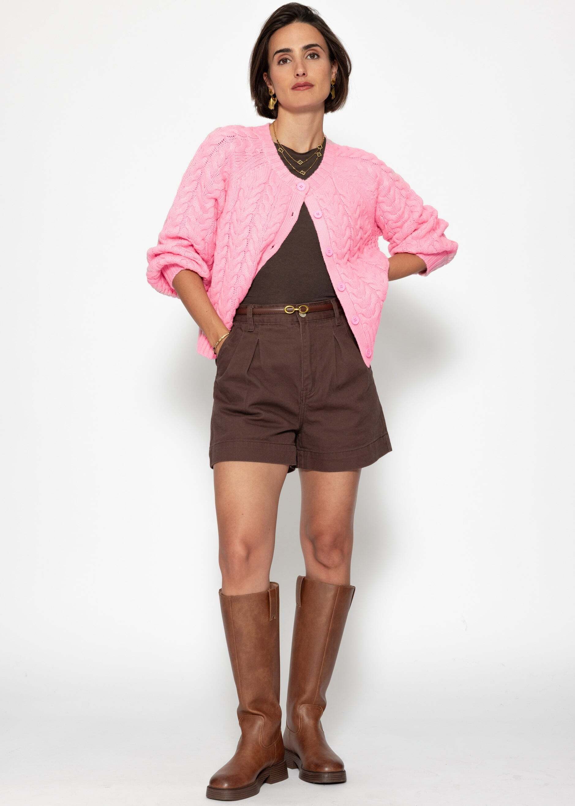 SASSYCLASSY Cardigan Zopfstrick Cardigan mit Rundhalsausschnitt günstig online kaufen