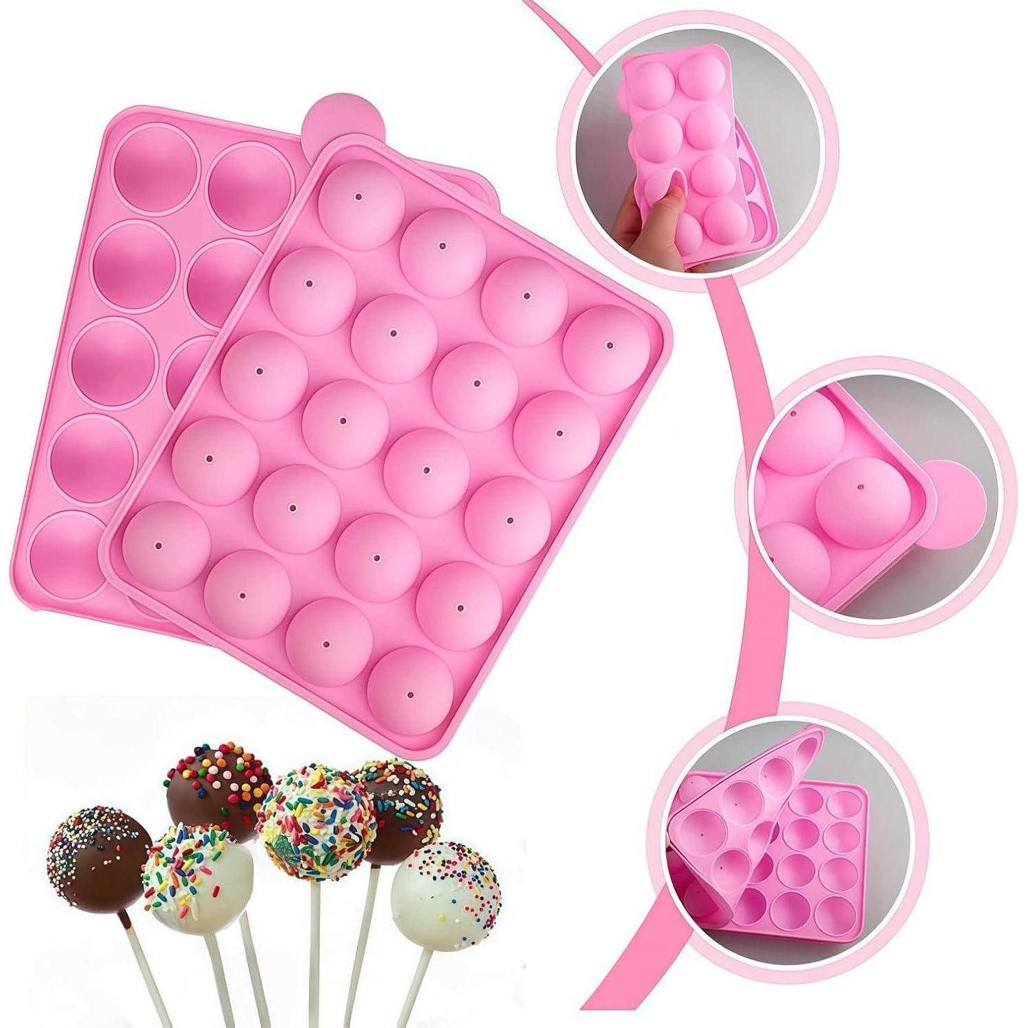 LuxusKollektion Cake-Pop-Form Silikon Lollipop Form 20 Sticks rund