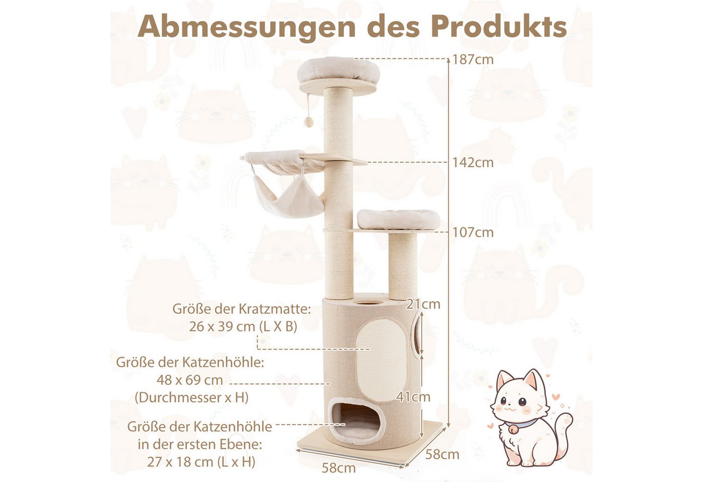 Thumbnail - KOMFOTTEU Kratzbaum, aus Holz mit 2-stöckigem Katzenhaus