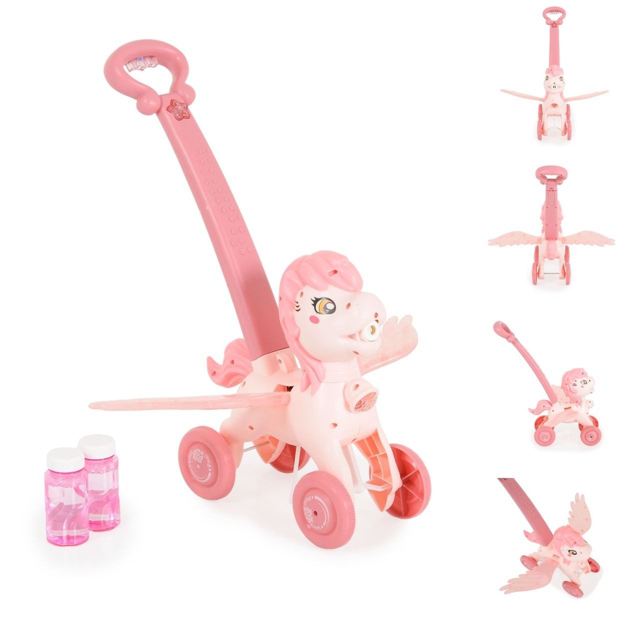 Moni Nachziehspielzeug Schiebespielzeug Pony Wings, Seifenblasen 40 cm, bewegliche Flügel, Musik