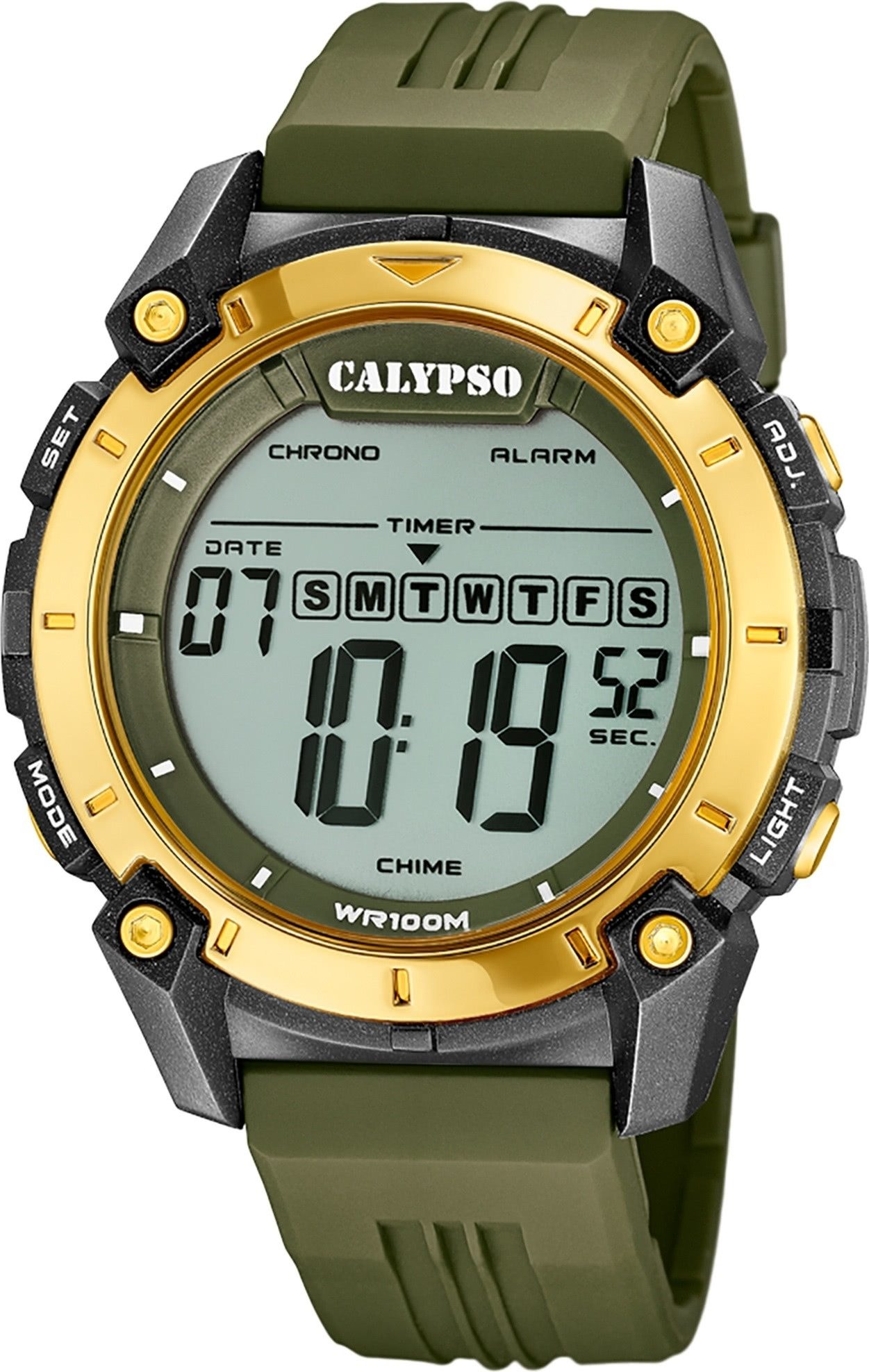 CALYPSO WATCHES Digitaluhr Calypso Herrenuhr Kunststoff grün Calypso, (Digitaluhr), Herrenuhr rund, extra groß (ca. 50mm) Kunststoffarmband, Sport-Style