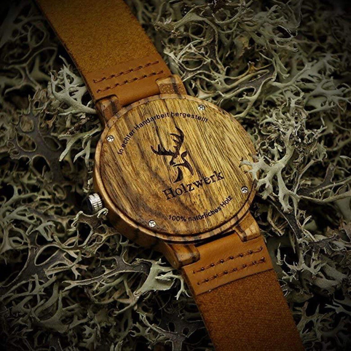 Holzwerk Quarzuhr BURGAU Damen und Herren Leder & Holz Armband Uhr, braun, grün