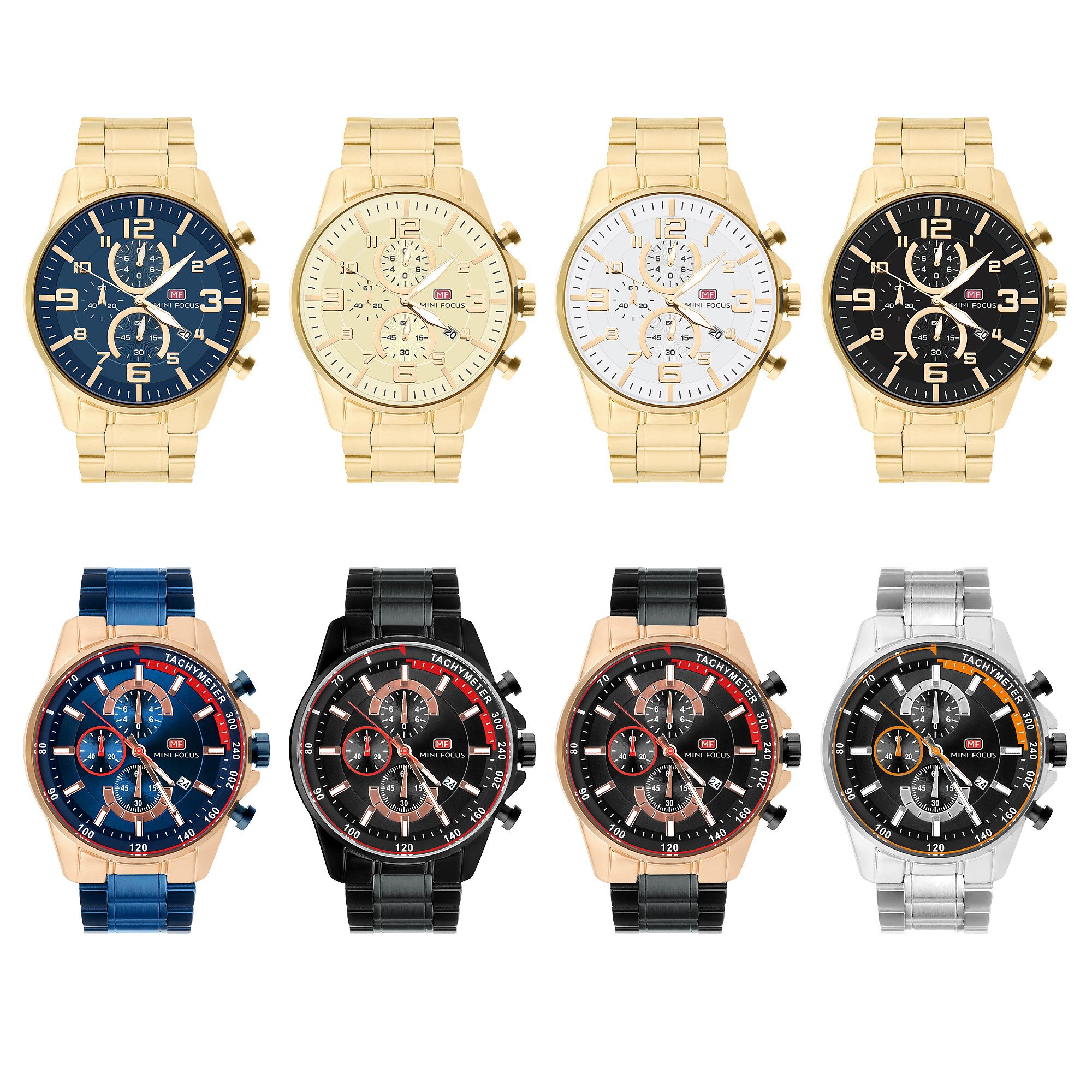 Taffstyle Sportuhr Herren Quarzuhr Chronograph Männer Armbanduhr Stoppuhr Wasserdicht, (Elegante Männer Quarzuhr - Ideales Geschenk zum Geburtstag Weihnachten Valentinstag Vatertag), Wasserdicht Kalender Stoppuhr Edelstahlarmband Chronograph