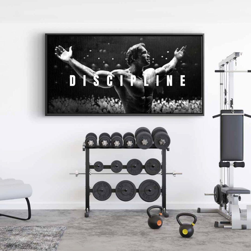 Disziplin Rahmen mit fitness Arnold Leinwandbild Leinwandbild, DOTCOMCANVAS® bodybuilding Schwarzenegger weißer