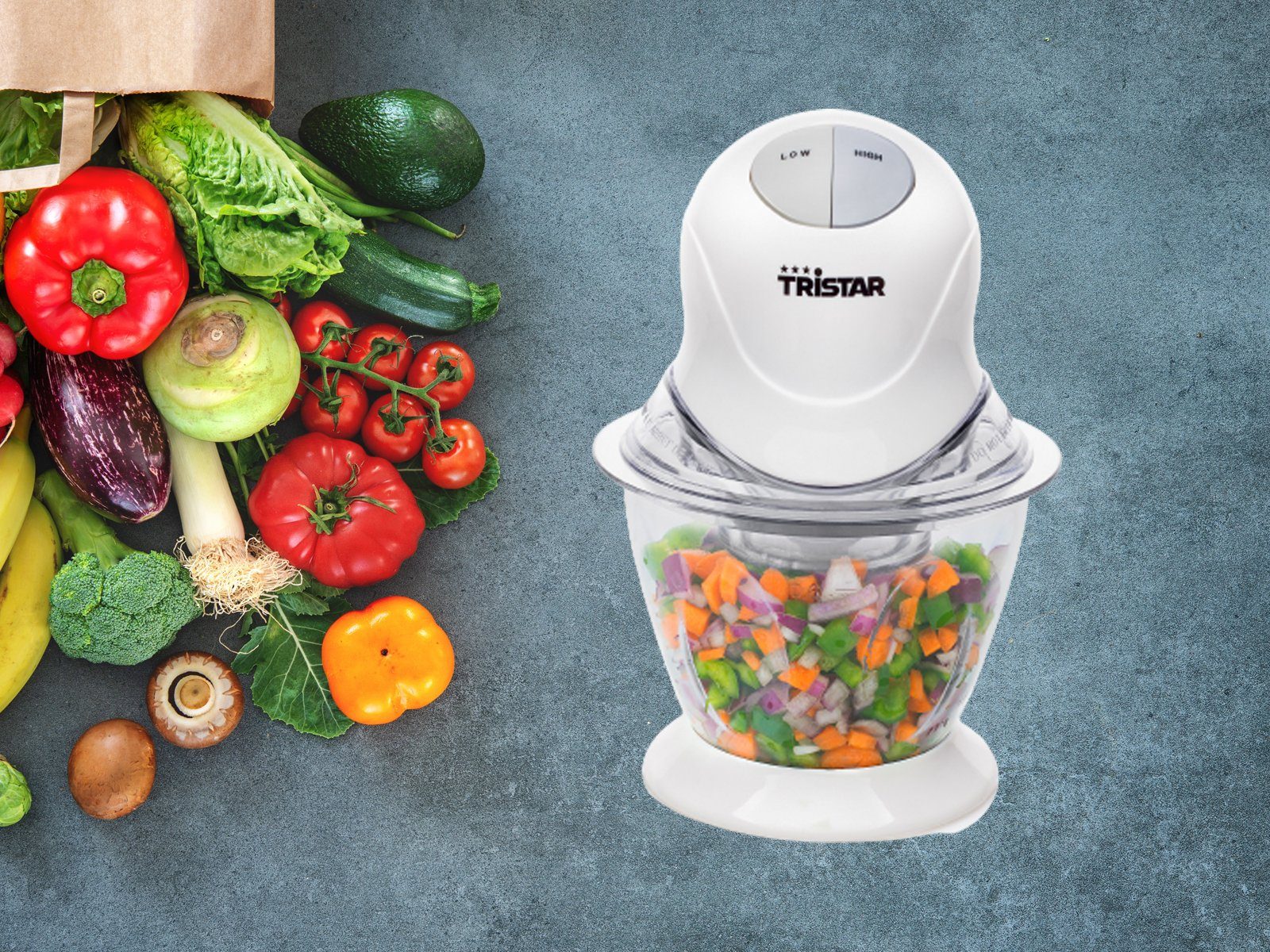 Tristar Zerkleinerer, 200 W, Elektrischer Food Chop-per Mehrzweck Zwiebel Gemüse-Schneider Mixer