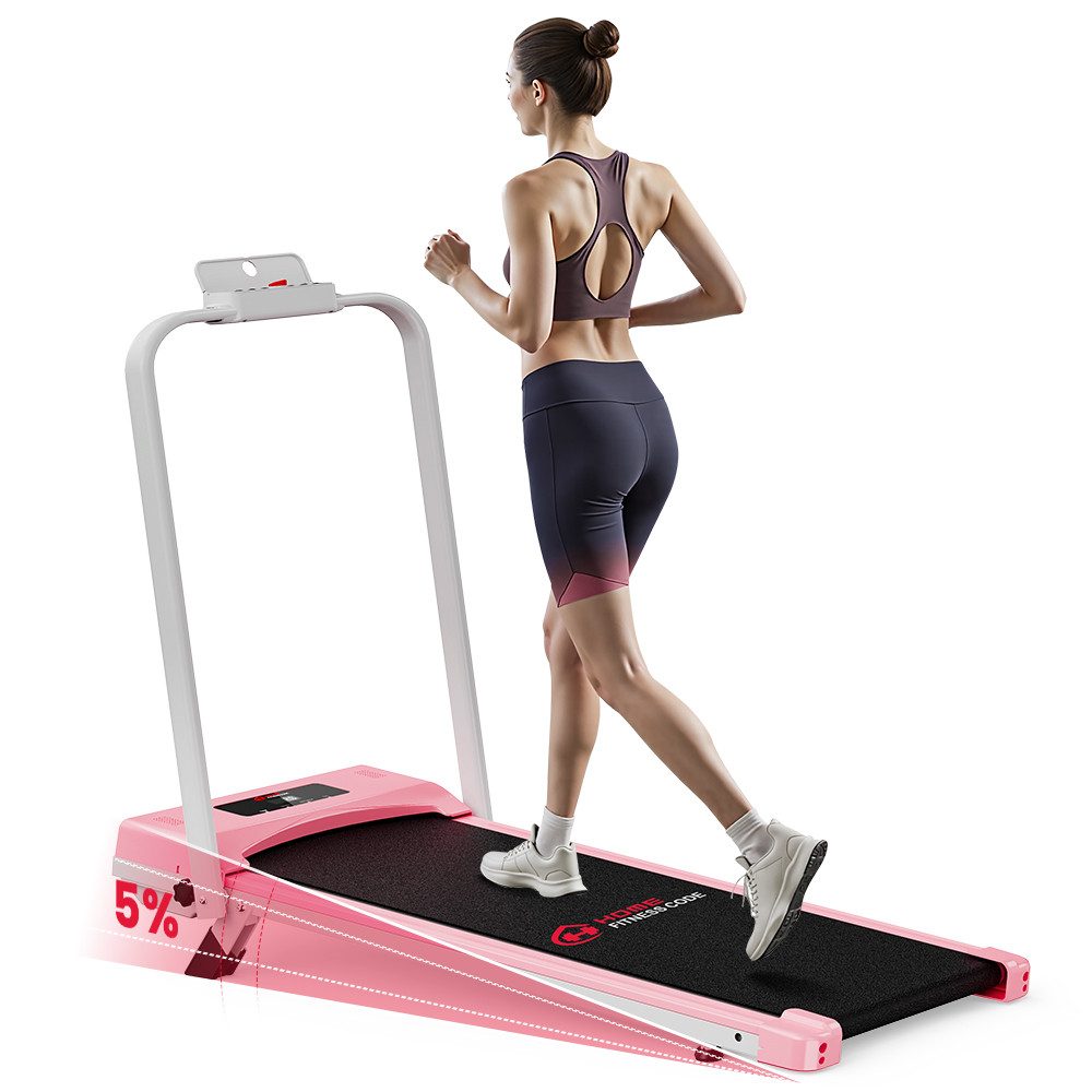 HOMEFITNESSCODE Laufband Klappbares Laufbänder mit 5 % Steigung – 4-in-1-Elektrolaufband (mit Armlehnen und LED-Display), Geschwindigkeit von 1 bis 10 km/h einstellbar – Motor 2,5 PS