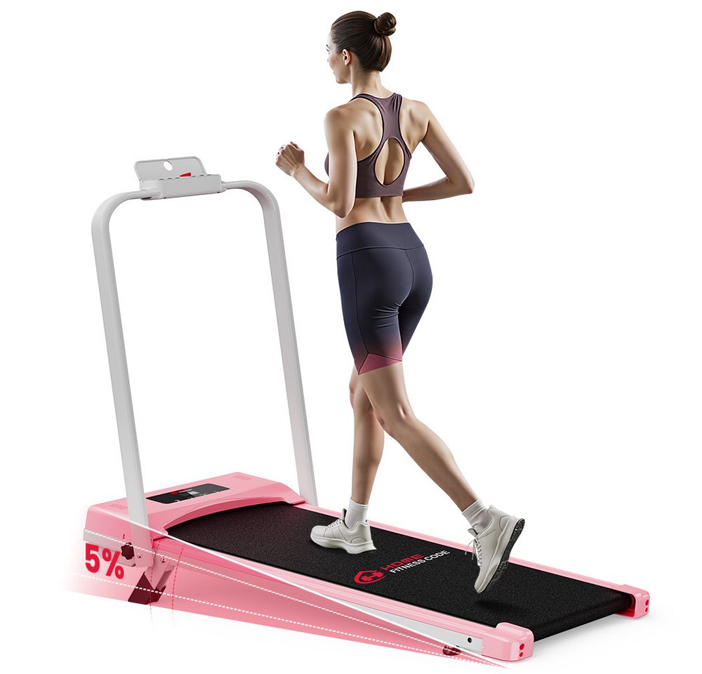 HOMEFITNESSCODE Laufband Klappbares Laufbänder mit 5 % Steigung – 4-in-1-Elektrolaufband (mit Armlehnen und LED-Display), Geschwindigkeit von 1 bis 10 km/h einstellbar – Motor 2,5 PS