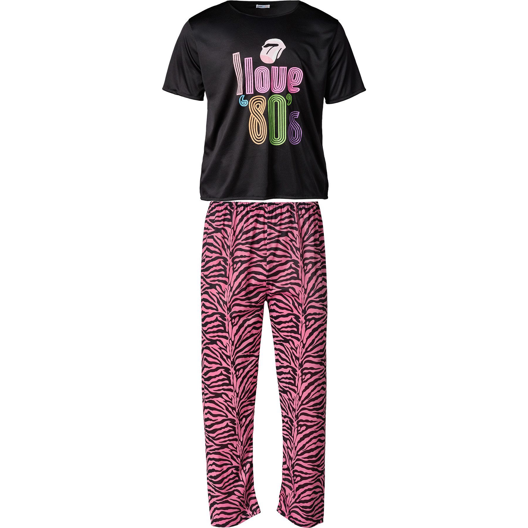 dressforfun Kostüm Herrenkostüm, T-Shirt mit „I Love 80’s“-Print und coole Zebra-Hose.