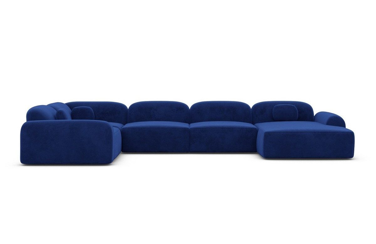 Sofa Dreams Wohnlandschaft Barcelona U Form Stoffsofa 6-Sitzer, Lounge Couch Samtstoff Dunkelblau Ottomane links