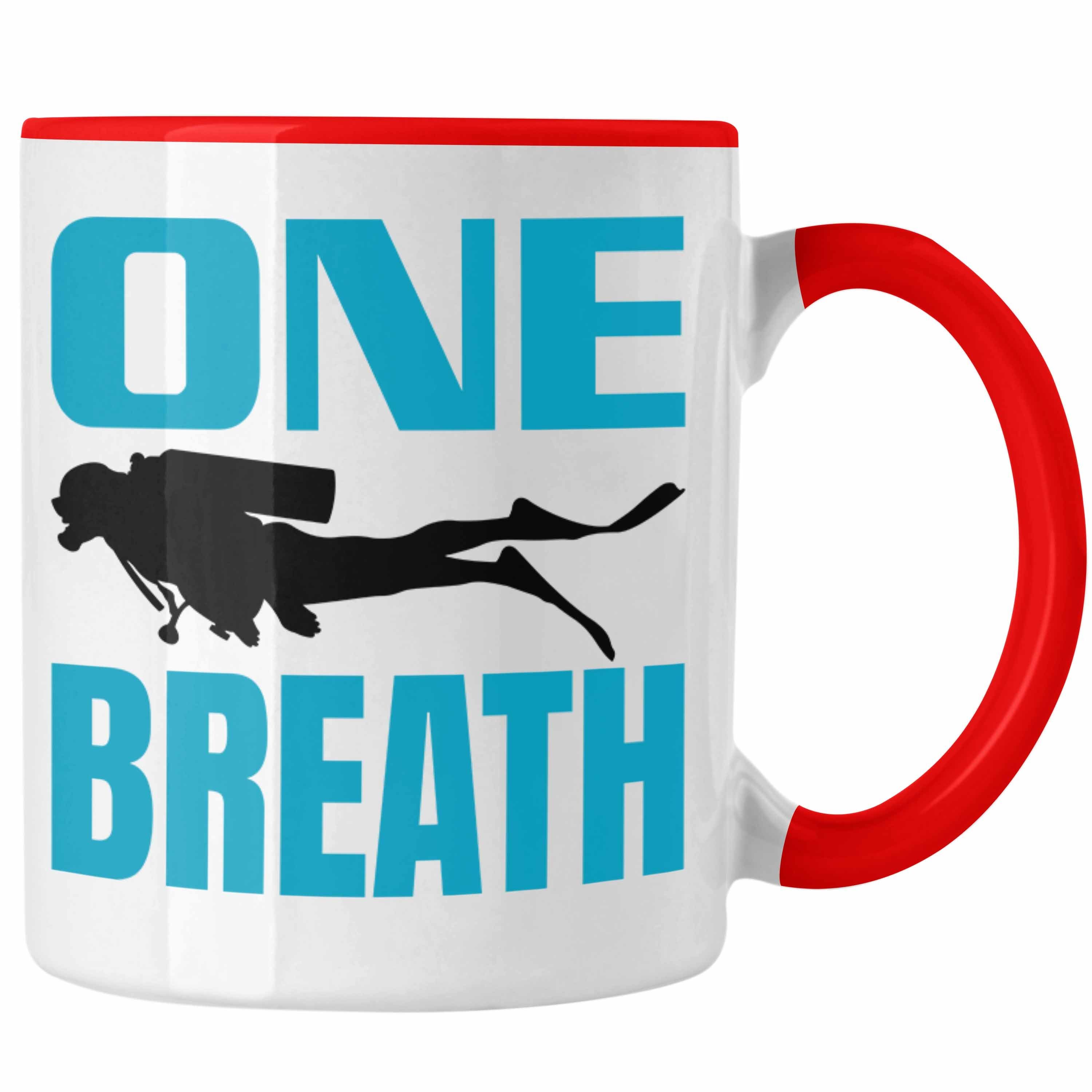 Trendation Tasse Taucher Tasse Geschenk Scuba Diving Geschenkidee für Taucher One Breat Rot