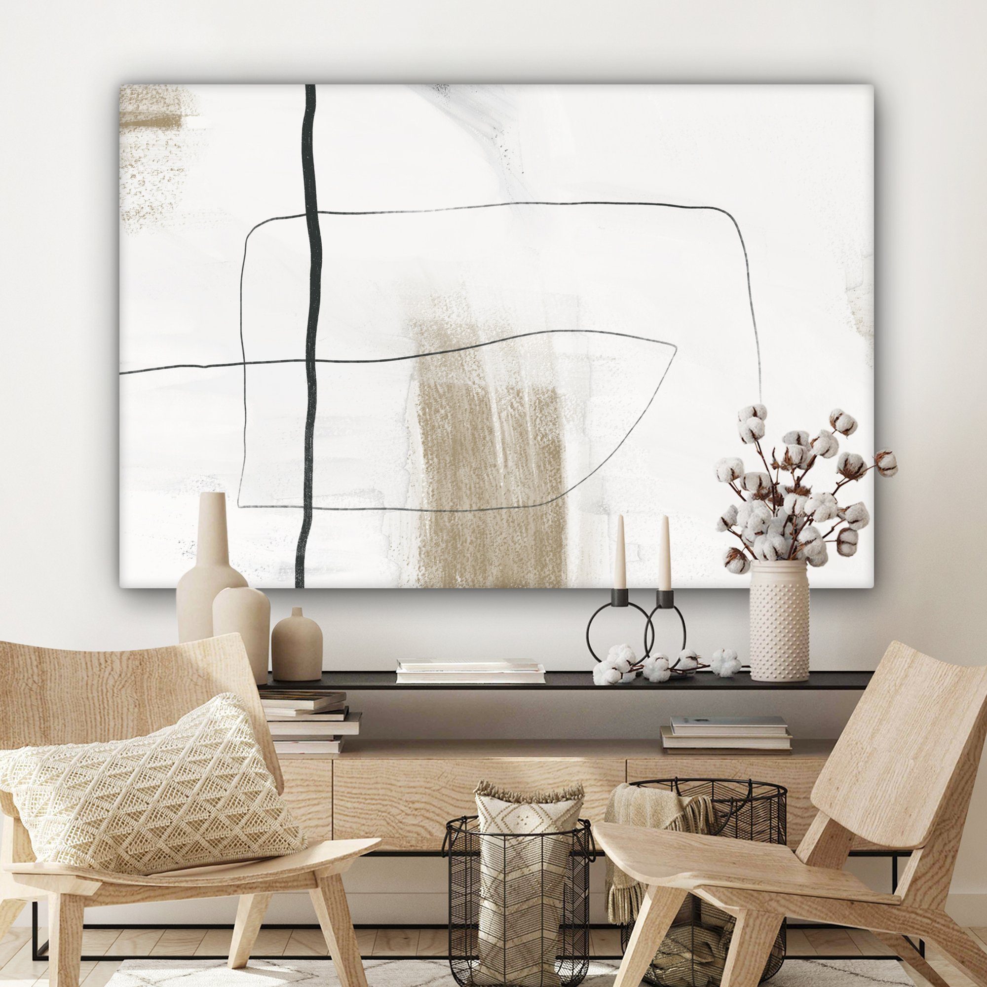 Gemälde, Wandbild Wohnbereiche, alle für cm großes, (1 - Weiß, OneMillionCanvasses® St), 120x80 Farbe Schwarz - XXL, Leinwandbild