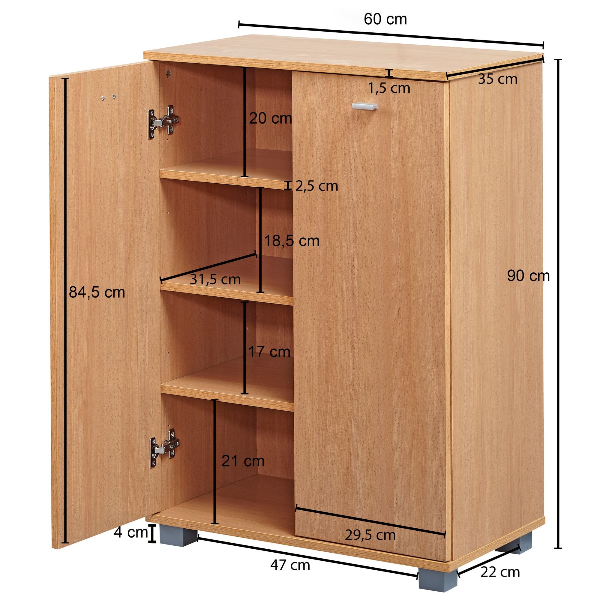 FINEBUY Schuhschrank SuVa2373_1 Holz 12 Paar Schuhe Schuhregal Schuhkommode Flurschrank (Buche 60x90x35 cm, Schuhregal mit 2 Türen Modern) Schuhkommode Flur für 12 Paar Schuhe, Flurschrank